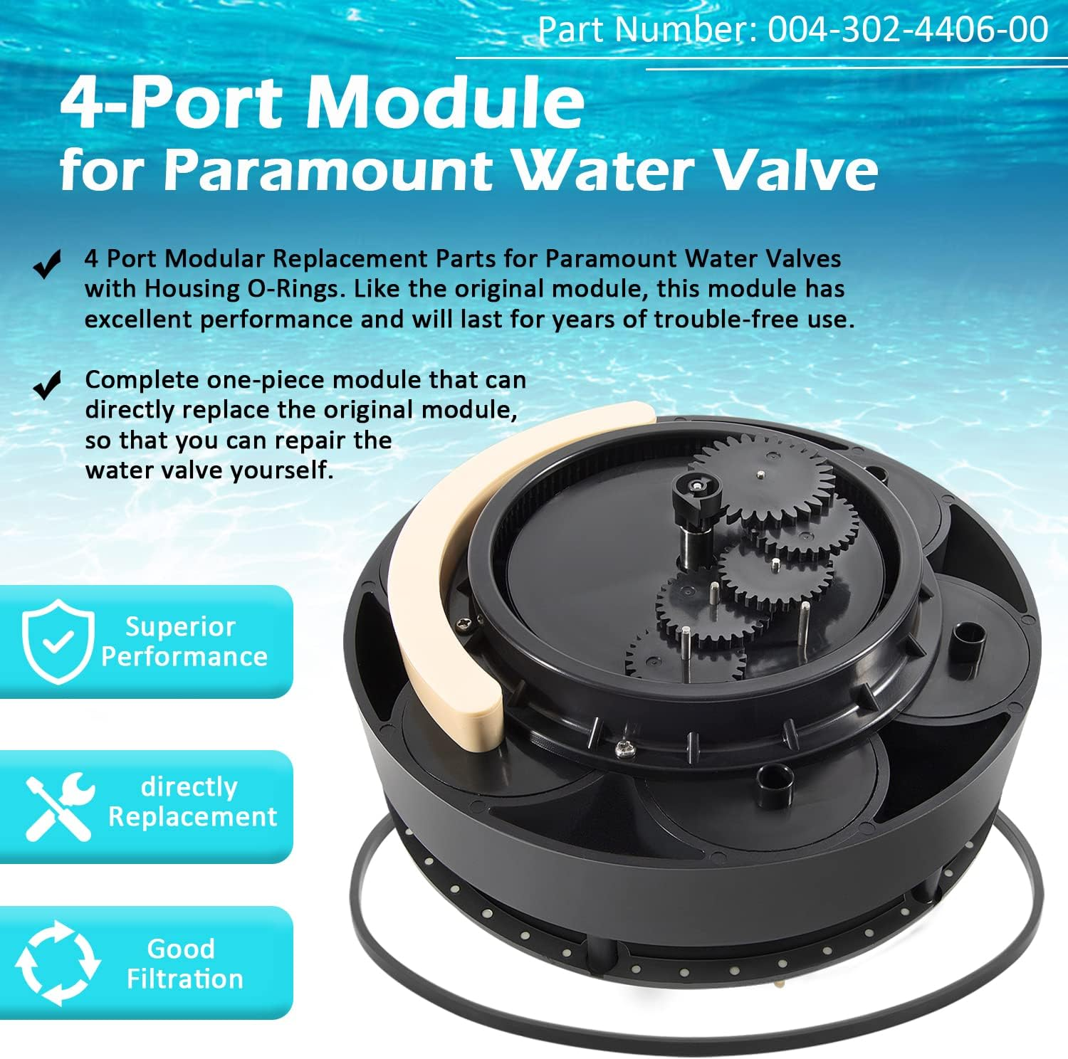 4 Port Gear Module for Paramount In-Floor Cleaning System Water Valve, Replace 004-302-4406-00 image number 1