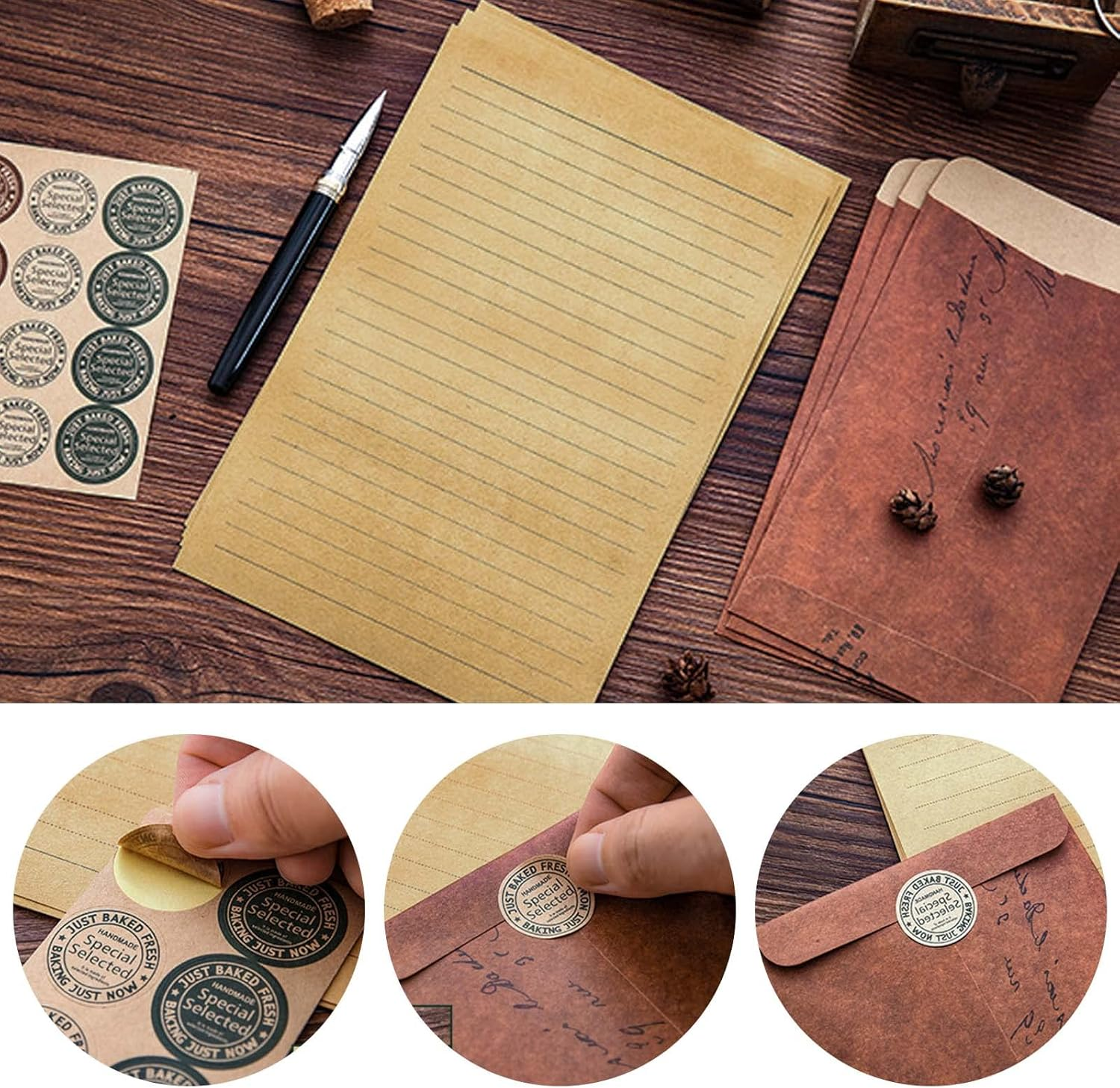 Vintage Letter Writing Sets, 32 Sheets Letter Paper A5 Lined, 10 Pcs Envelopes and One Sheet Sticker, Stationery Paper for Wedding Birthday Party Invitations Easter Christmas