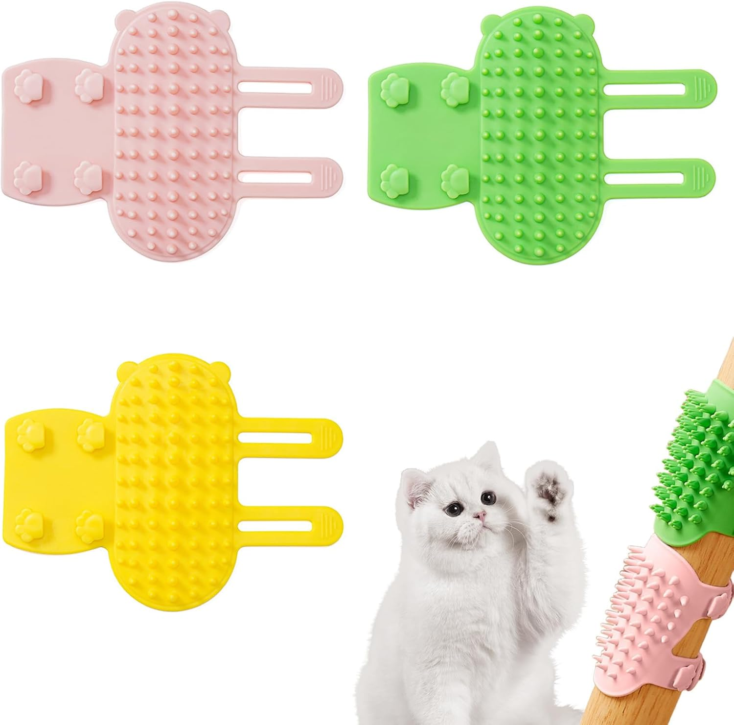 3 Pcs Cat Self Groomer Brush,Soft Silicone 2-In-1 Cleaning Pet Brush,Pet Tickling Massage Brush for Short Long Haired Cat and Dog,Cat Face Scratchers for Table Legs Climbing Frame