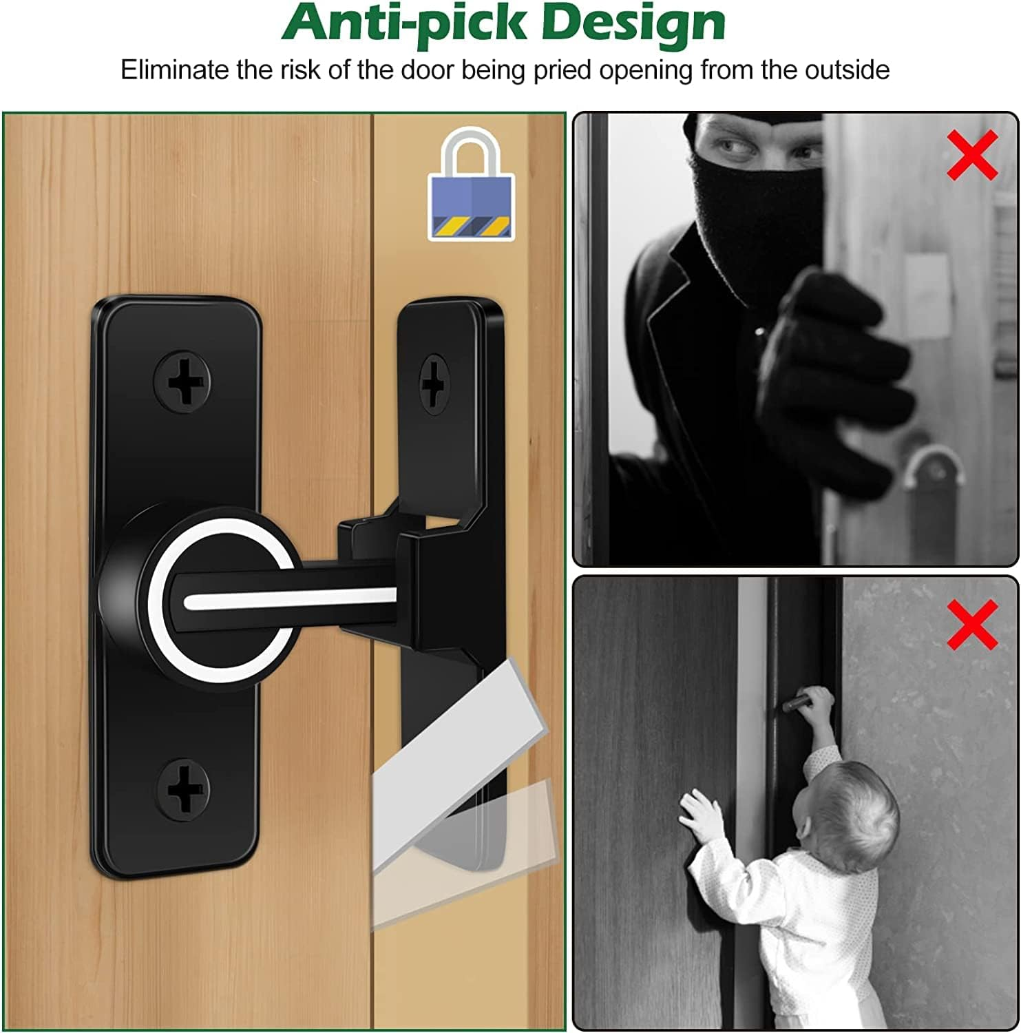 1PC Luminous Sliding Door Latch Lock,Barn Door Lock,90 Degree Gate Latches Heavy Duty Flip Latch Safety Door Bolt Latch,90 Degree Self Luminous Sliding Barn Door Latch,Door Bolt Latch Lock for Barn image number 4