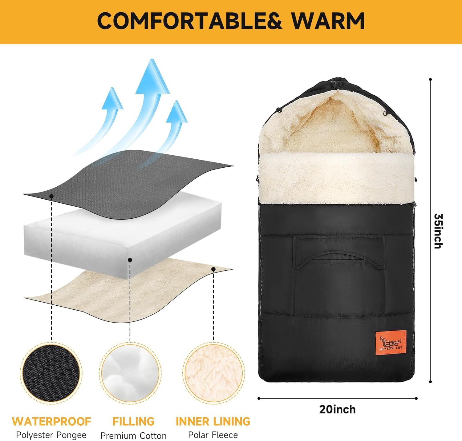 EAQ Cosytoes Footmuff with Handmuff Baby Footmuff Fleece Lined Cosytoes Warm Washable Universal Pushchair Footmuff image number 2