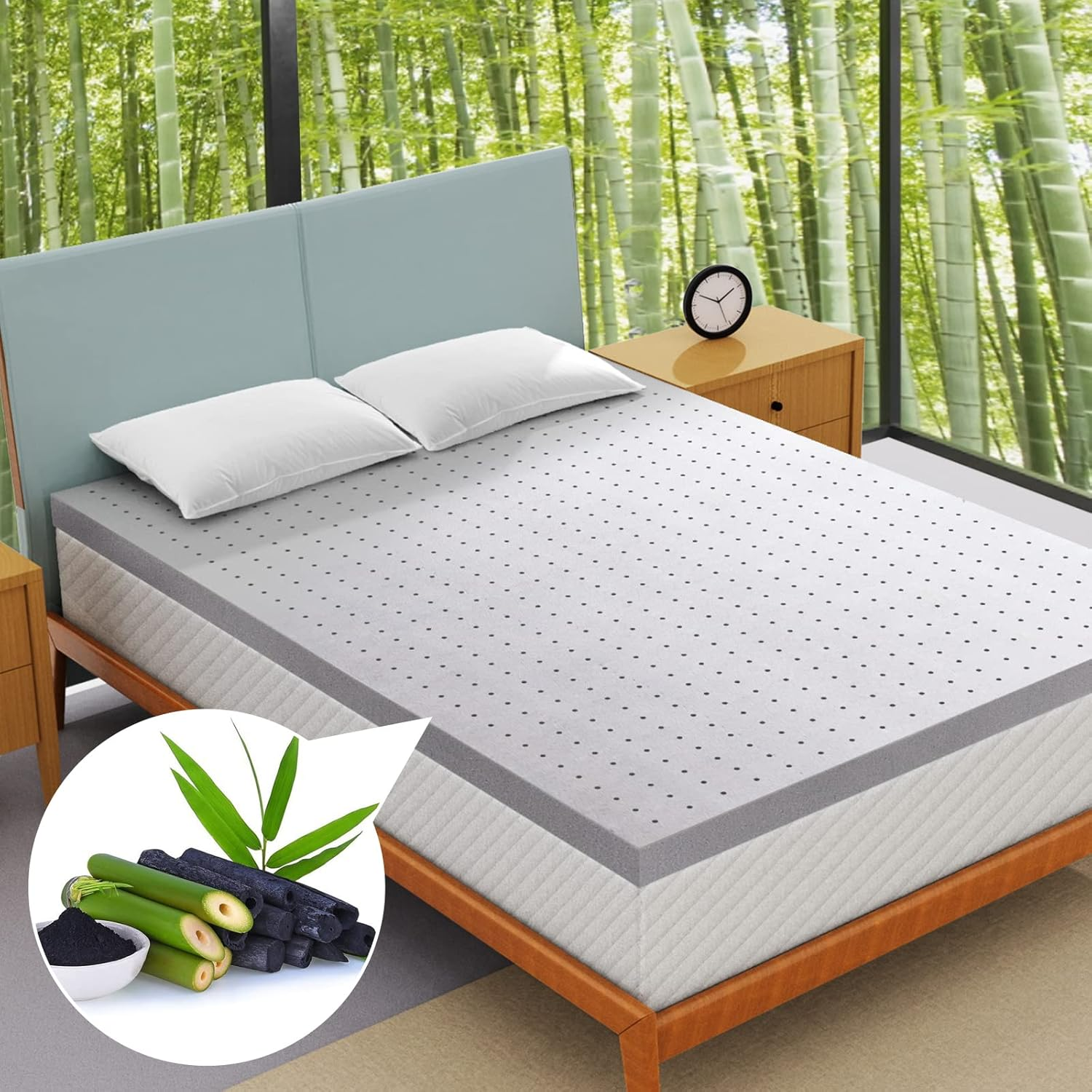 3 Inch Full Size Memory Foam Mattress Topper, Bamboo Charcoal Infused, Cooling Ventilation, Breathable Bed Topper for Pressure Relief Back Pain, Certipur-Us Certified image number 4