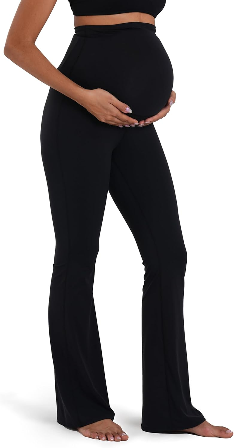 Sunvalix Maternity Flare Leggings with Pockets &ndash; Ultra-Soft over the Belly Pregnancy Yoga Pants for Workout&Lounge Wear image number 2