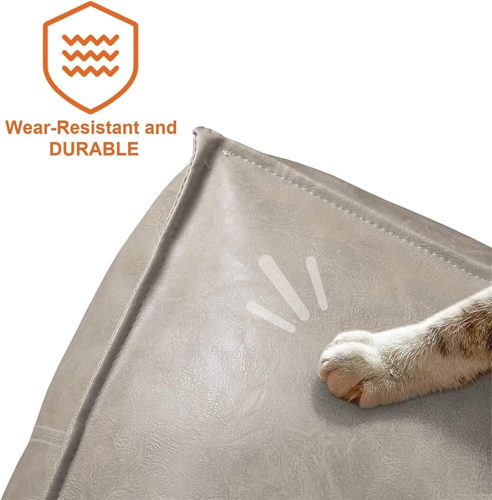 Betterlifewj Unstuffed Pouf Footstool Cover Handmade Faux PU Leather Moroccan Footrest Cover for Living Room Storage Clothes Blancket Balcony Office Outdoor Square Beige