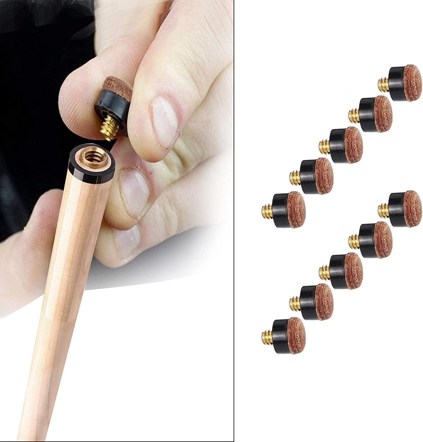 10 Pcs Screw on Tips 10 Mm Replacement Cue Tips for Pool Cues and Snooker， Pool Cue Tips Hard Leather Screw-On Tips for Pool Cues and Snooker(Brown)