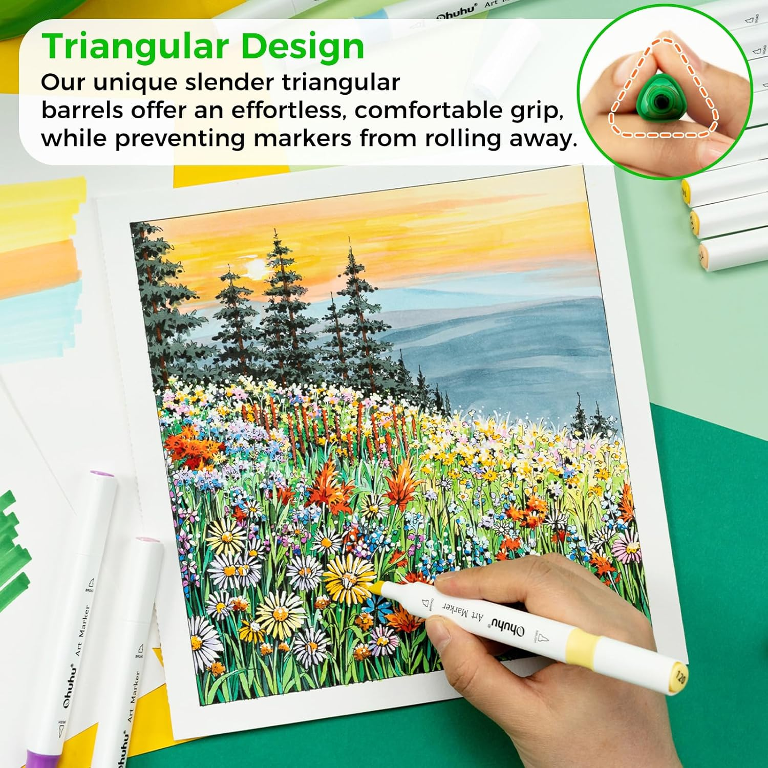 Ohuhu Markers Brush Tip: 48 Colours Double Tipped Art Marker Set for Kids Artists Adults Colouring Drawing Sketch Architectural Design - Brush Chisel Dual Tip Art Supplies with Marker Storage Box image number 5