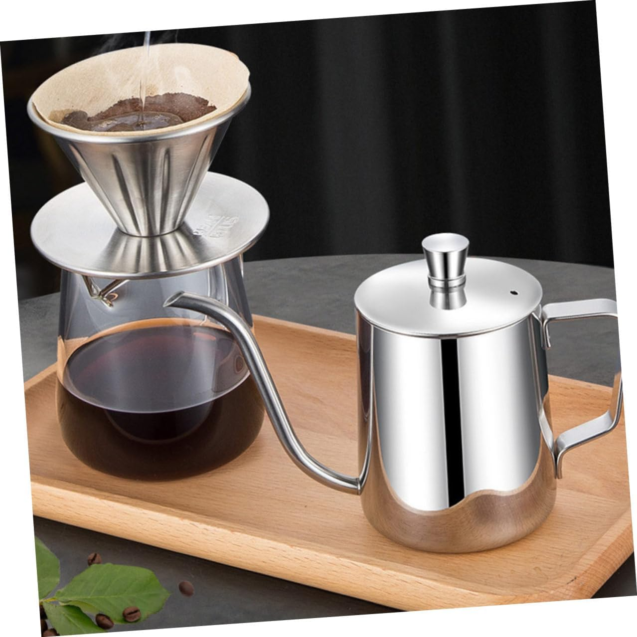 HEANUJJ Stainless Steel Mini Coffee Pot with Lid Polished Household Water Kettle for Home Office and Tea Use Fine Workmanship and Practical Design image number 1