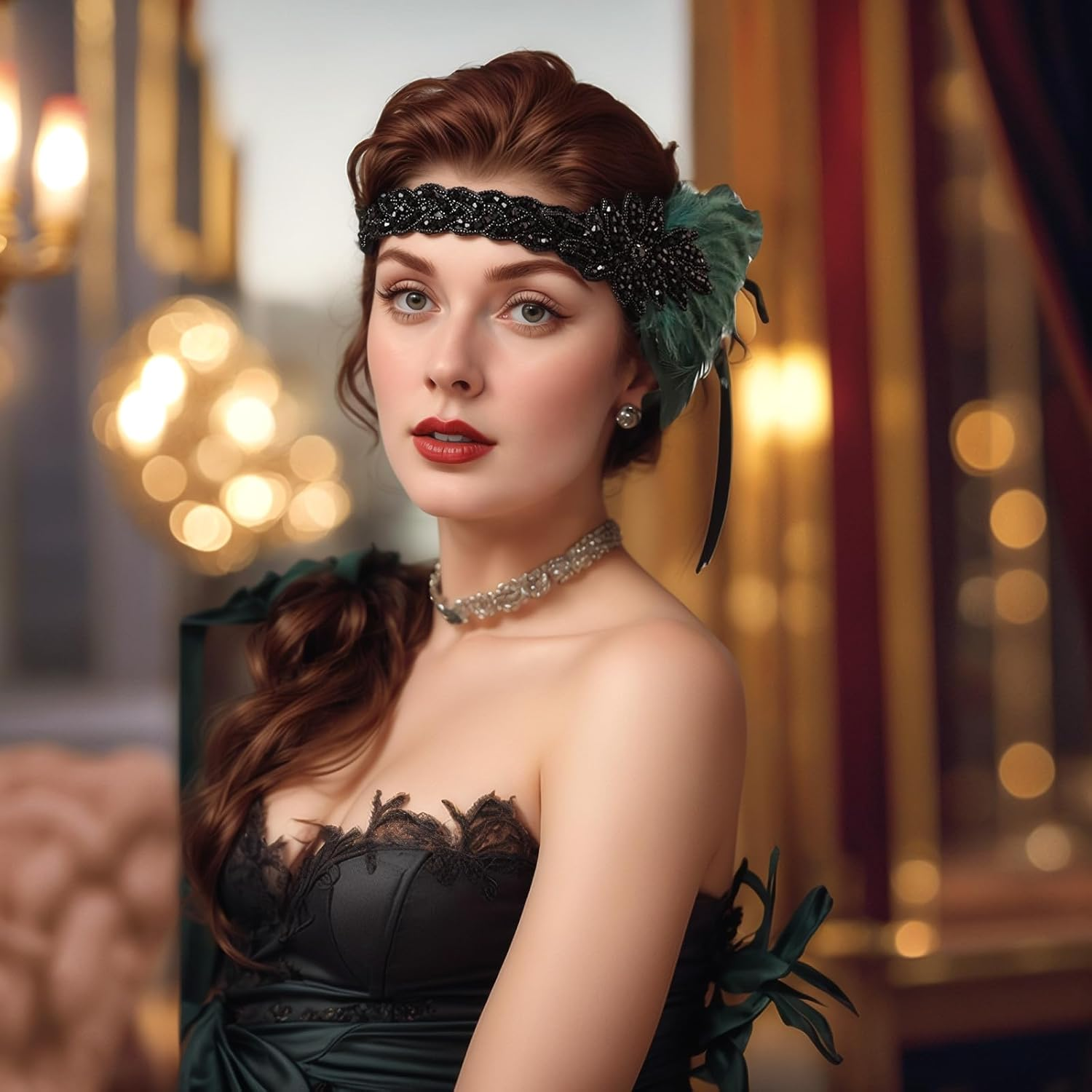 Lufdegim Women'S 1920S Feather Headband, 20S Flapper Feather Hair Band, Gatsby Costume Accessories, Charleston Hairband, Headpiece for Carnival Fancy Dress Costume Theme Party image number 1