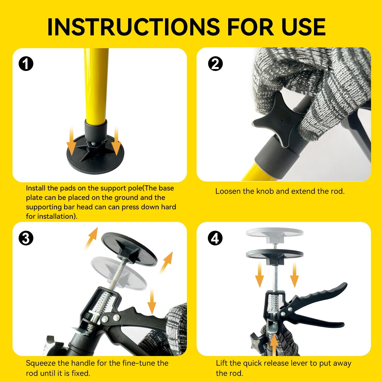 Cabinet Jack Support Pole, 50-115 Cm Steel Telescopic Quick Support Rod Adjustable 3Rd Hand Support System with 40Kg Capacity for Cabinet Jack, Drywall Jack& Cargo Bars, 2-Pack