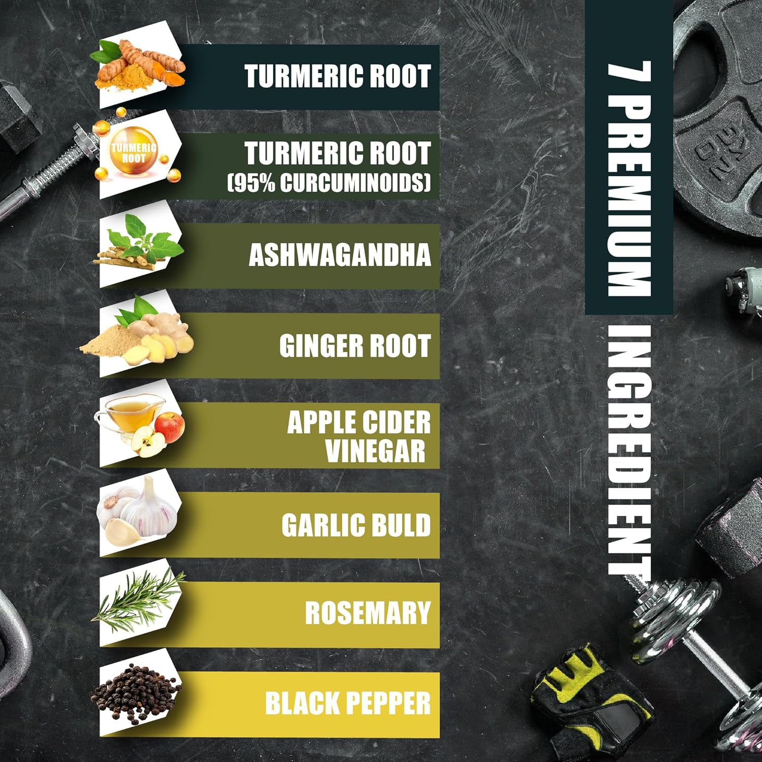 Turmeric Curcumin + Apple Cinder Vinegar  Capsules,    with Ashwagandha, Ginger, Garlic Bulb, 95% Standardized Curcuminoids image number 2