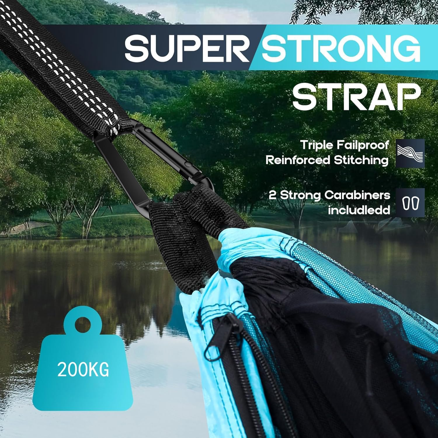 APEXORIGIN Camping Hammock with Mosquito Net, Portable Hammocks with Adjutable Loops and Tree Straps, Double & Single Hammock Tent for Outdoor, Hiking and Travel (Blue) image number 6