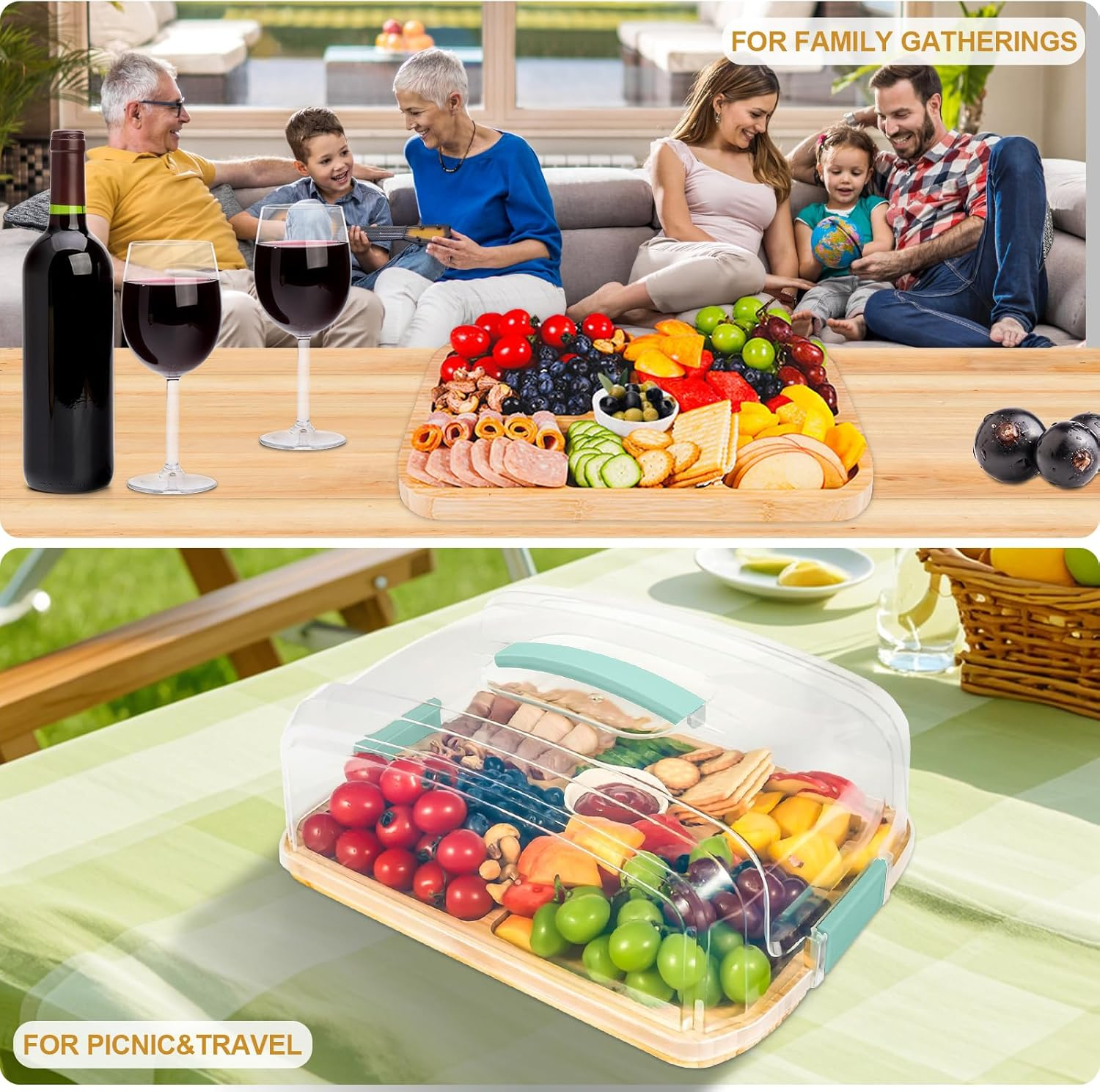 Portable Charcuterie Board with Lid for Travel, Cheese Board and Knife Set, Cheese Platter with Locking Handle, Travel Cheese Boards Set, Perfect for Charcuterie, Snacks, and More image number 5