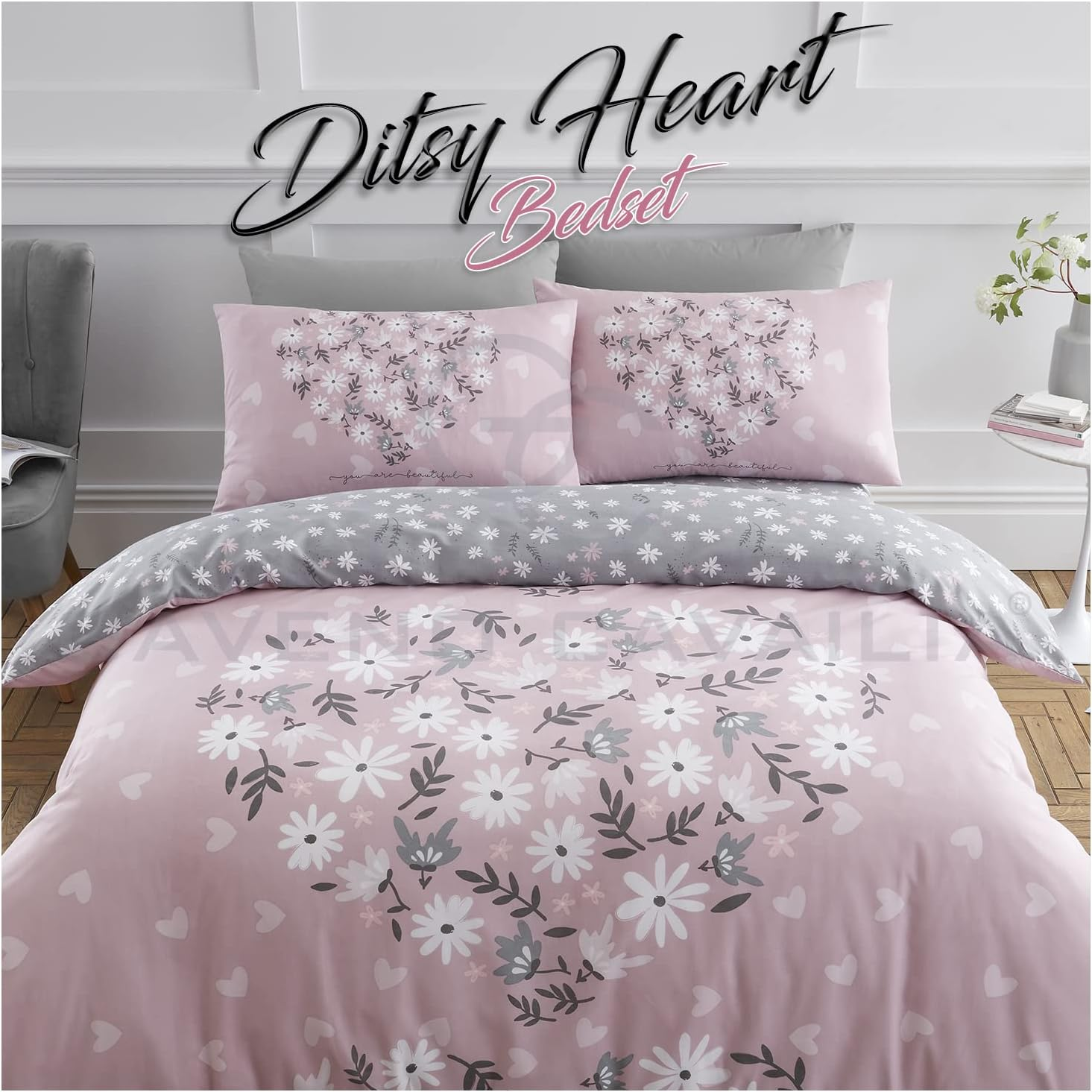 GC GAVENO CAVAILIA Premium Heart Duvet Cover Single Pink, Soft Printed Bedding Sets, Warm & Cosy Quilt Covers, 705864 image number 6
