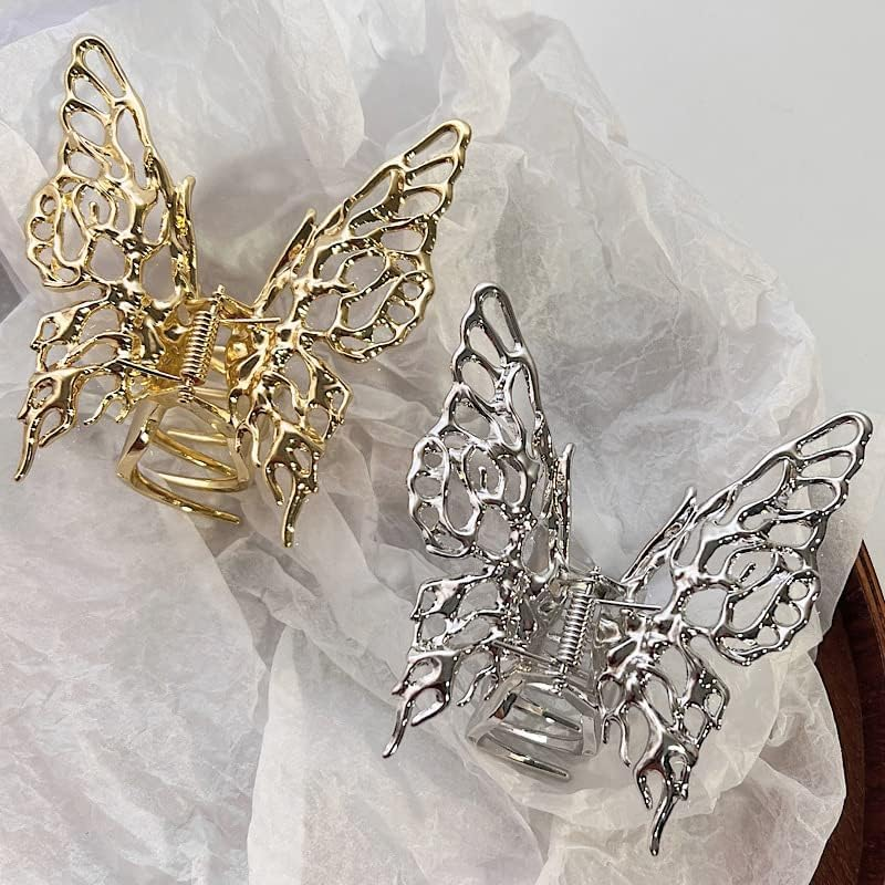 Silver Butterfly Openwork Metal Hair Clips for Women Large Hair Claw Clips for Thick Hair Vintage Geometric Headband Women Girls Non-Slip No Broken Strong Hold Hair Clamps Hair Accessories image number 4