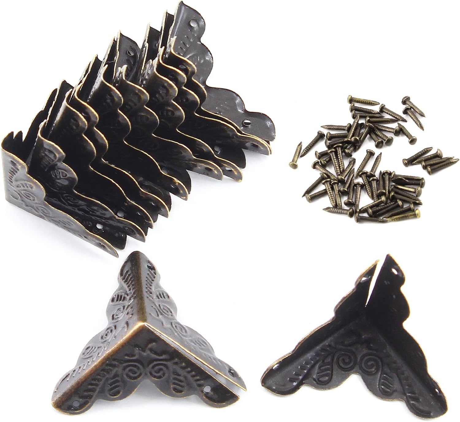 Piutouyar 48 Pcs Box Corner Protectors Metal Cabinet Corner Protectors Rattan Carved Edge Guards for Furniture Decorative with Mounting Screws, 1"X1"X1" Bronze image number 2