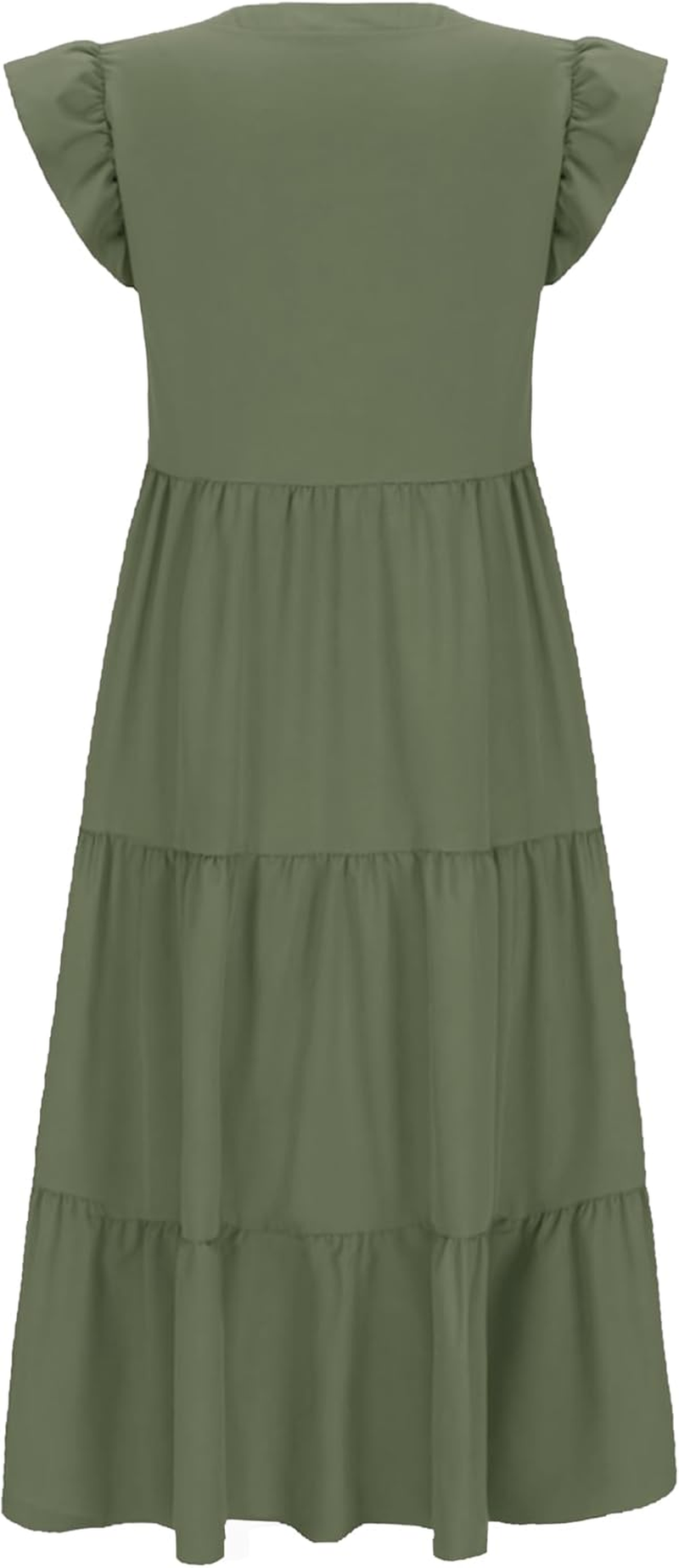 Womens Nursing Midi Dress Breastfeeding Summer Ruffle Sleeveless V Neck Tiered Beach Sundress with Pockets image number 6