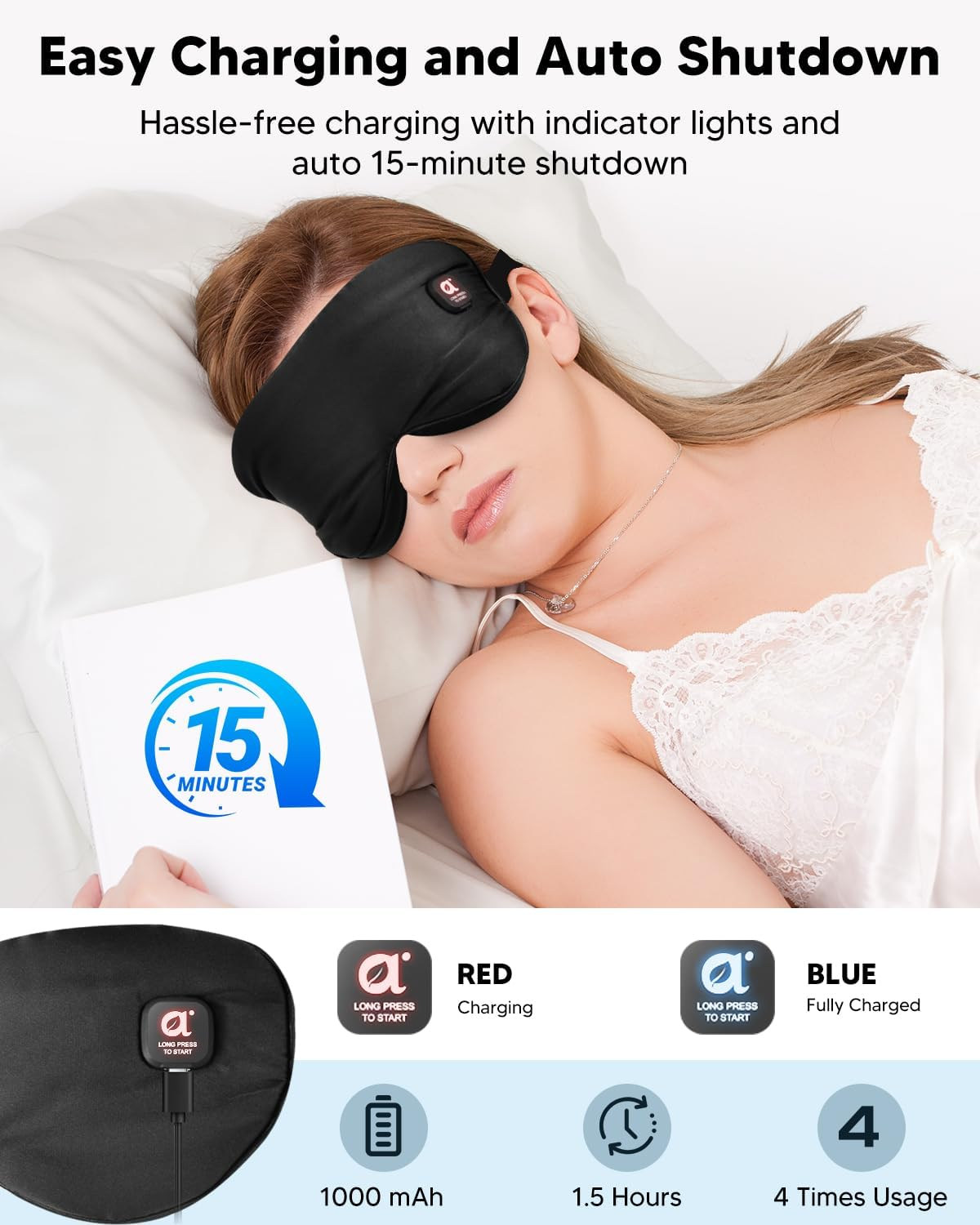 Arboleaf Heated Eye Mask for Dry Eyes, Cordless Warm Compress for Blepharitis, Temperature Control, Washable Cover, 1000Mah Battery, USB-C Rechargeable, Gifts for Women Men image number 2