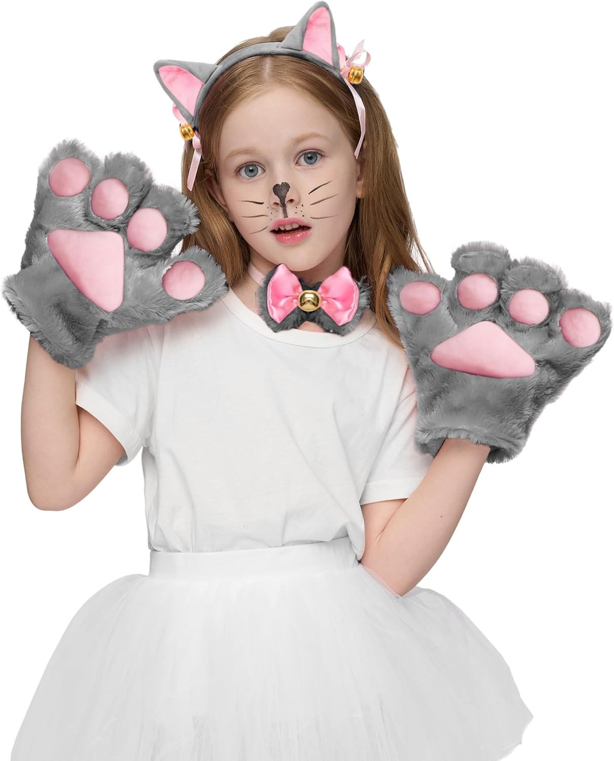 Spooktacular Creations 5 Pc Kitty Cat Halloween Costume Accessory Set with Cat Ears Headband, Paws Gloves, Bow Tie, Tail - Pink image number 3