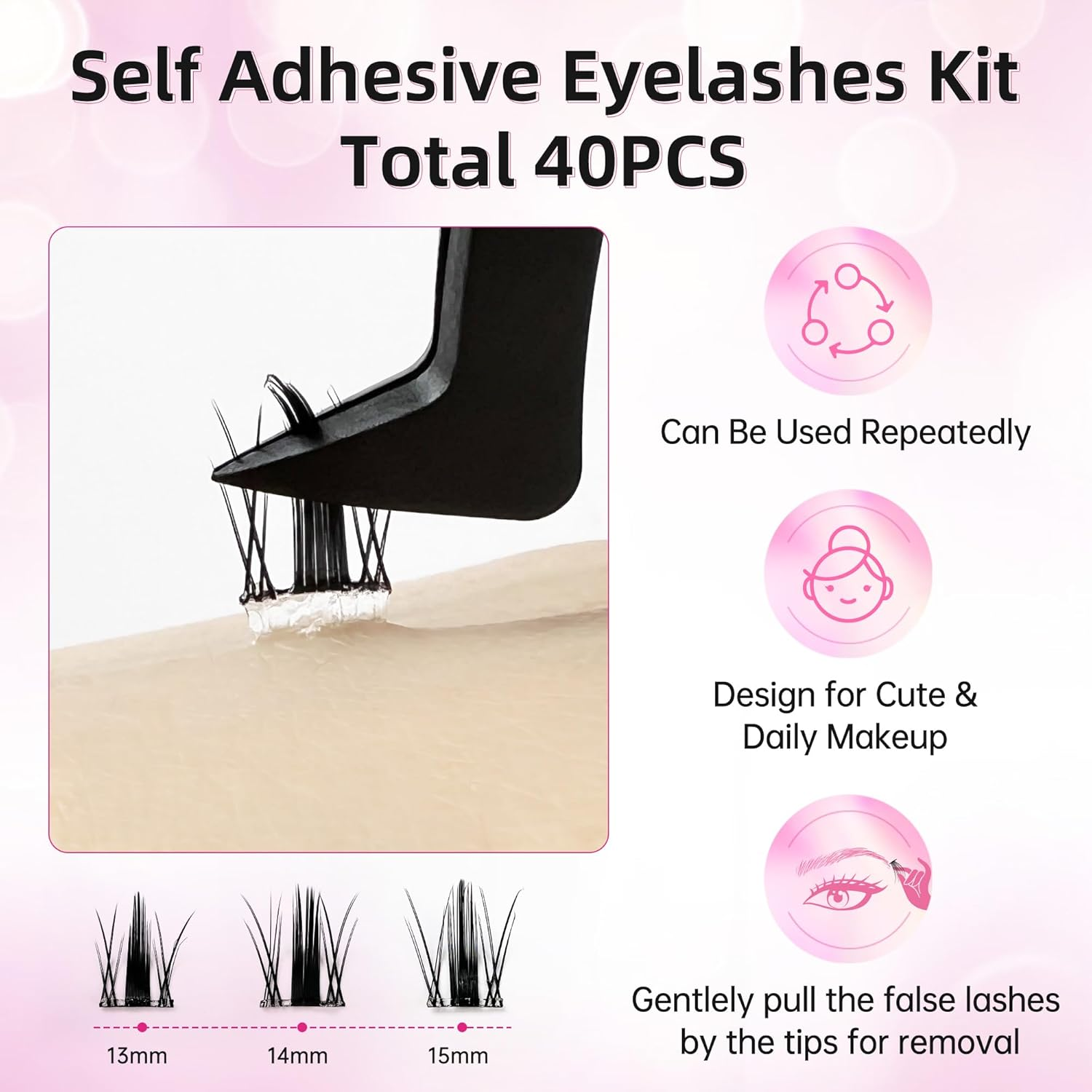 Beauty7 Self-Adhesive Eyelashes Clusters Lash Press on Reusable Self-Adhesive Eyelash Clusters No Glue No Remover 1 Step Lashes Pre Glued Cluster Lashes (Peacock Plume) image number 5