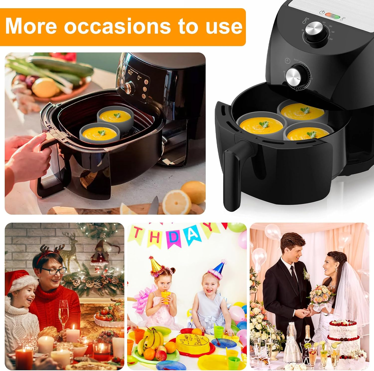 Abizarch 3Pcs Silicone Air Fryer Egg Mold,3 Pcs Reusable Nonstick Egg Bites Pan-Alternative to Microwave Egg Cooker/Sous Vide Egg Bite Maker,Bpa Free,Dishwasher Safe,Air Fryer Accessories(Grey,3Pcs) image number 4