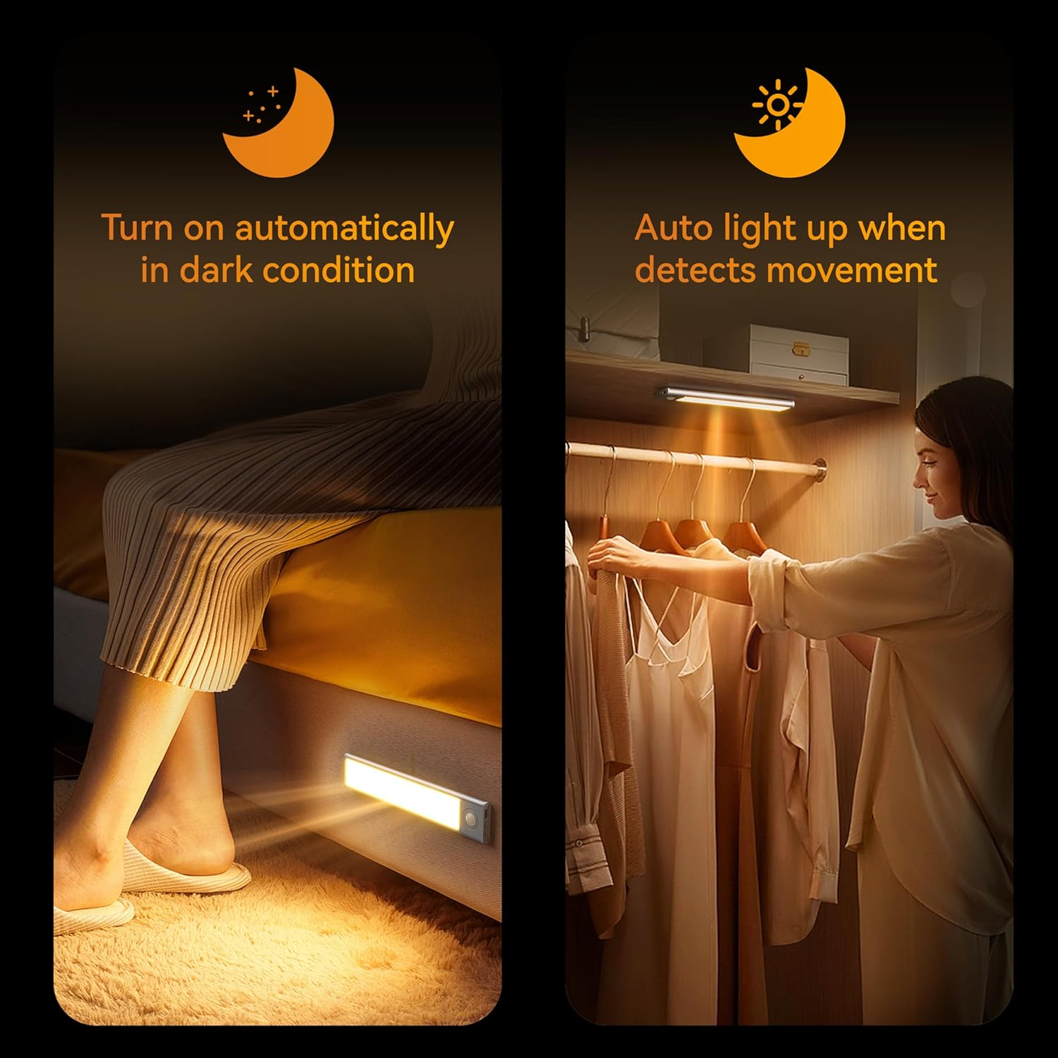 AUSELECT under Cabinet Lighting, 4-Pack Motion Sensor Closet Lights, Wireless USB Rechargeable Led Light Bars, Sensor Night Lights for Drawers, Wardrobe, Stair, Kitchen image number 6