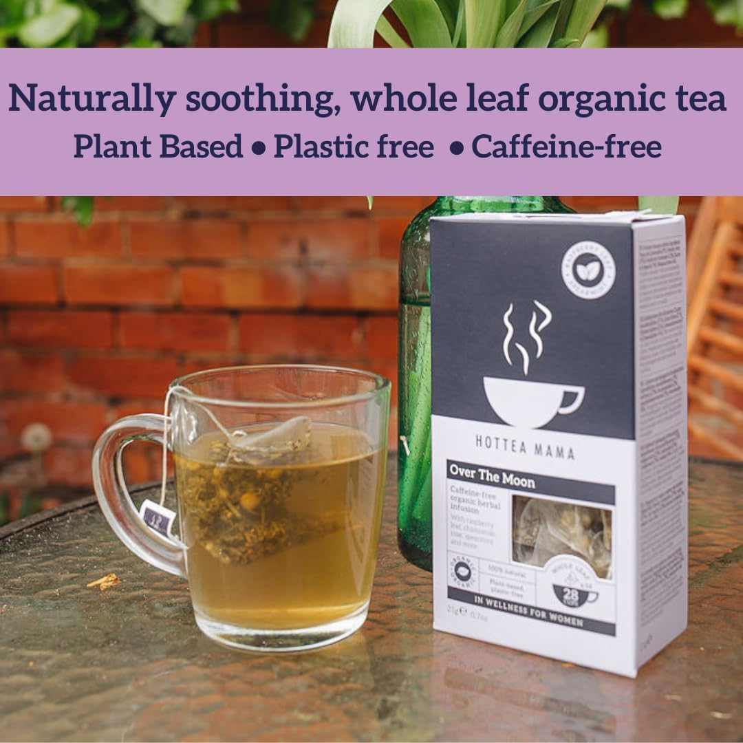 HOTTEA MAMA | over the Moon | Period Support Tea with Dandelion Root, Spearmint, Raspberry Leaf, Rose, Chamomile | 14 Whole Leaf Biodegradable Bags image number 4