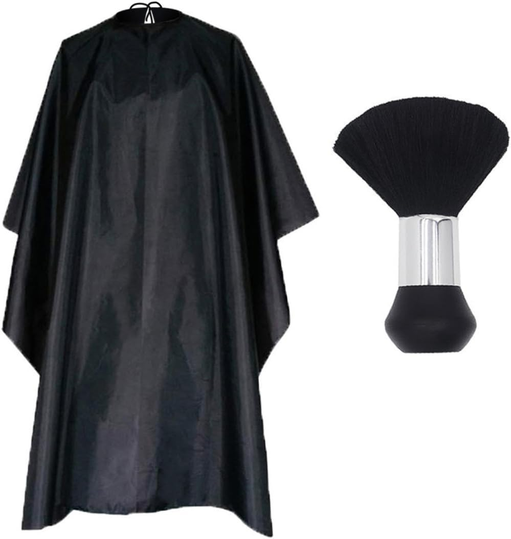 Barber Cape with Neck Duster Brush Hairdressing Tools for Salon Black 2PCS Haircut Gown