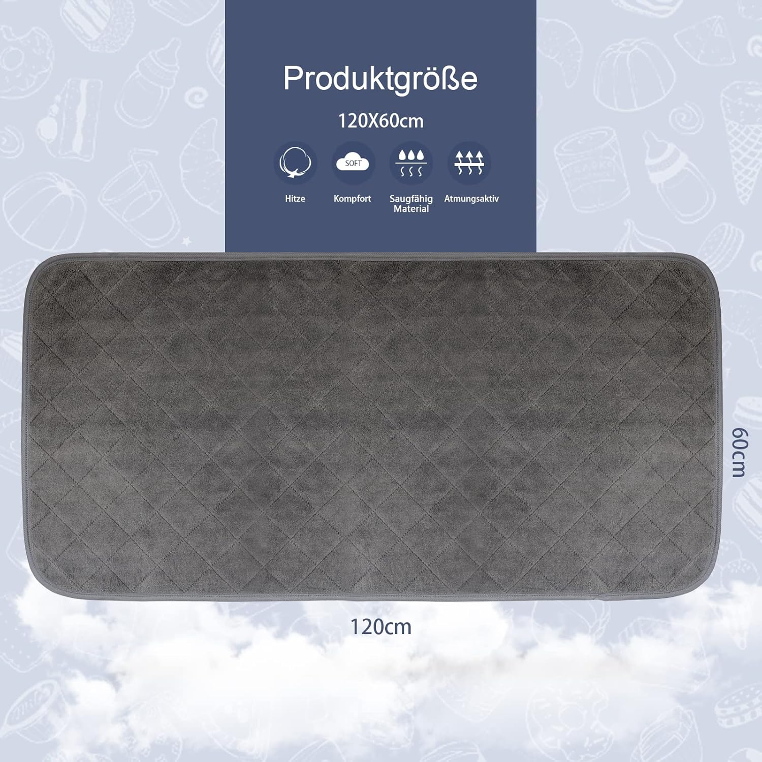 RANYPET Pack of 2 PIPI Pad for Guinea Pig Cage, Highly Absorbent, Reusable and Washable Fleece Training Pads for Pets with Waterproof Backing for Small Animals, L, Grey image number 1