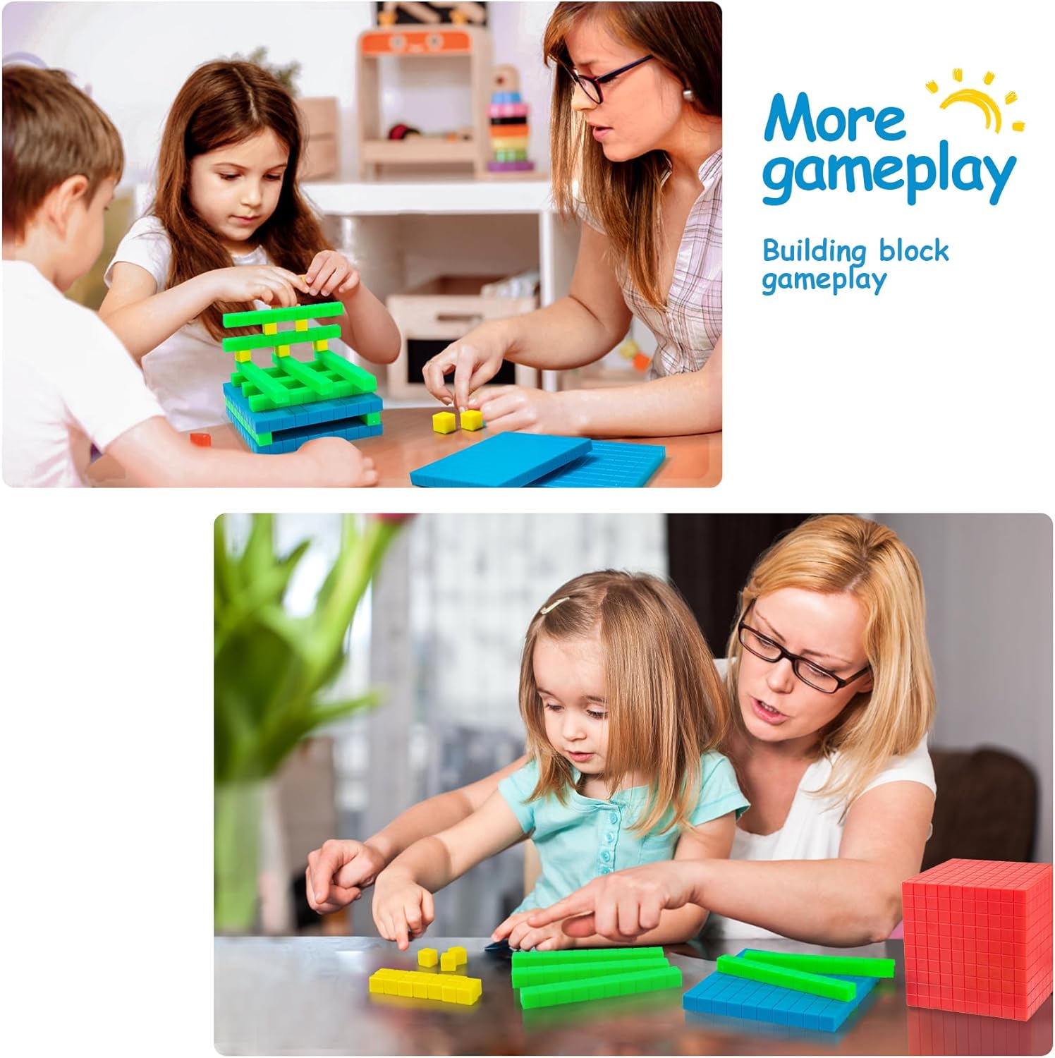 Math Manipulatives for Kids Aged 3+.Base Ten Blocks with Place Value Chart - Plastic Math Cubes to Help Educate Kindergarten Teachers.133 PCS image number 4