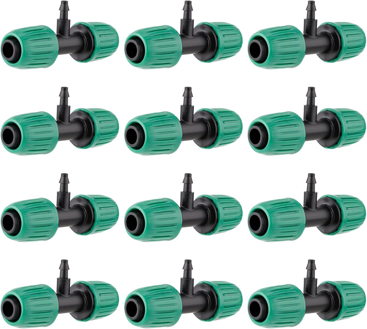 12Pcs 1/2 to 1/4 Drip Irrigation Fittings, Black and Green 1/2 to 1/4 Drip Irrigation Adapter Premium Polypropylene Drip Irrigation Parts 3 Way for Greenhouse Courtyard Lawn image number 1