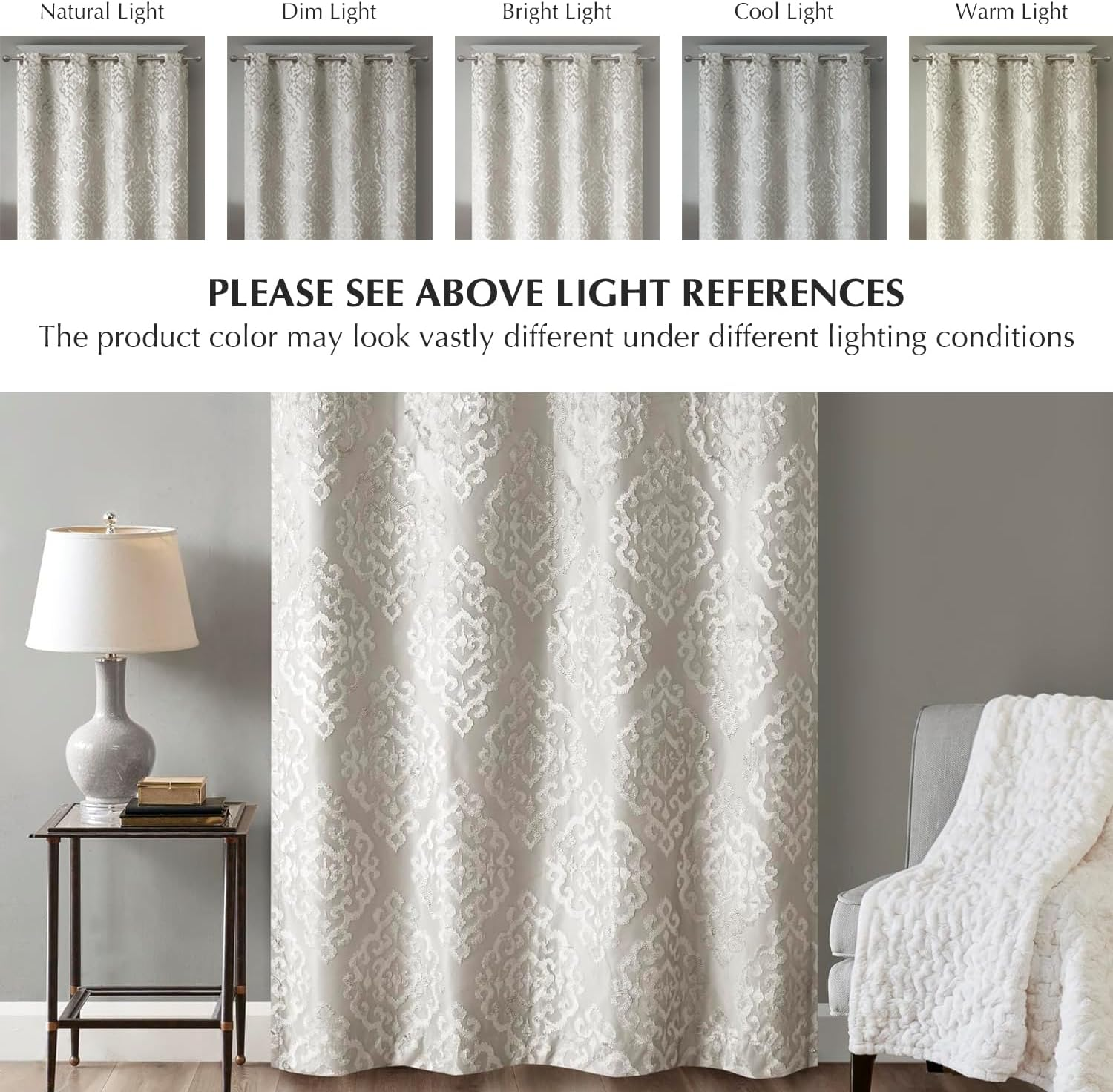 Sun Smart Mirage 100% Total Blackout Single Window Curtain, Knitted Jacquard Damask Room Darkening Curtain Panel with Grommet Top, 50 X 108 In, Silver image number 4