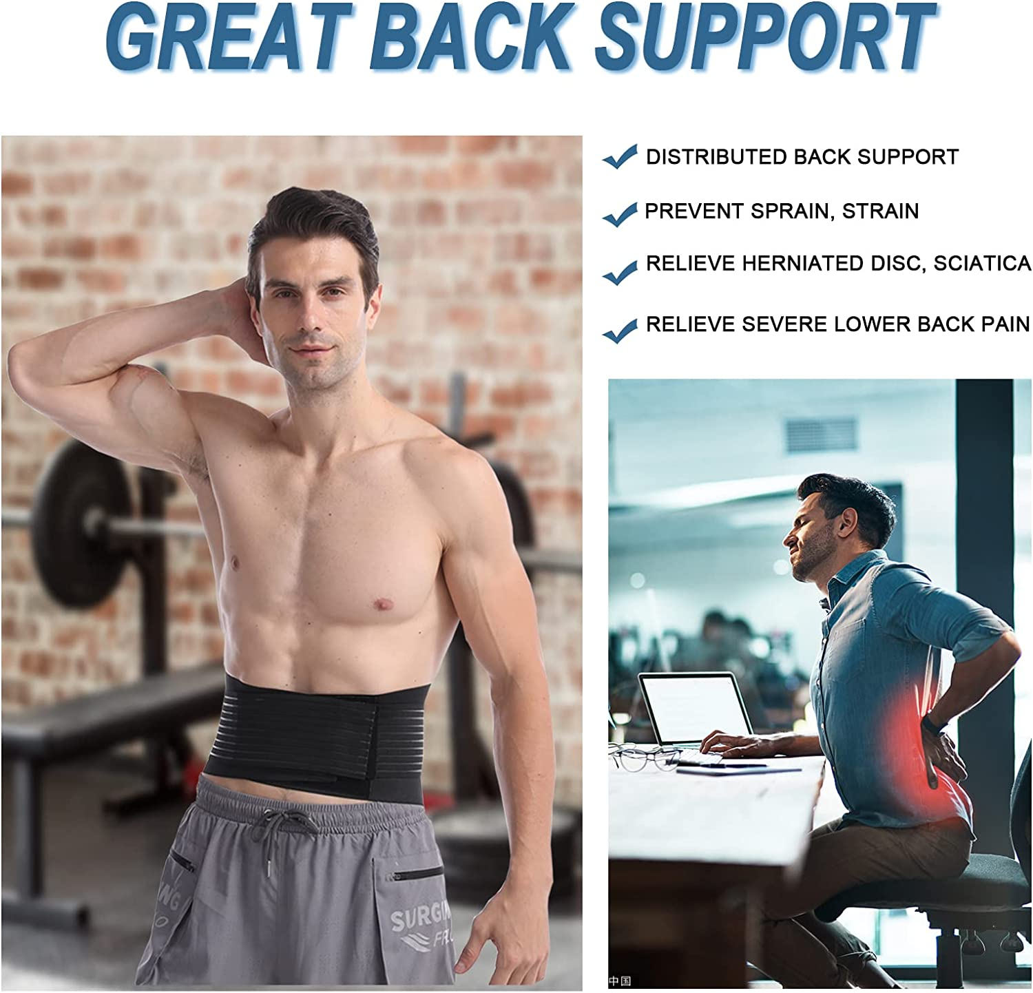 Paskyee Back Brace for Lower Back Pain Relief, Sciatica, Back Strap Support for Men Women Working Out, Lumbar Support Belt X-Large image number 1