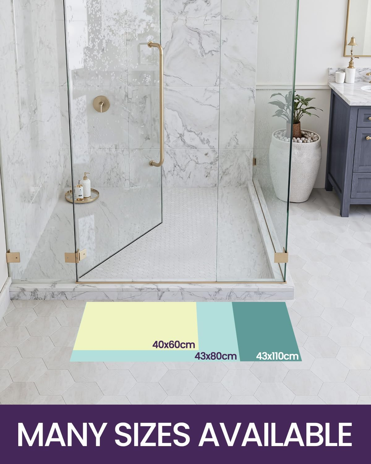 DEXI Super Absorbent Bath Mat 43 X 110 Cm, Non-Slip Washable Rugs for Shower Floor, Thin and Quick Dry Bathmat for Tub, Toilet, Sink, Bathroom Accessories, Dark Grey