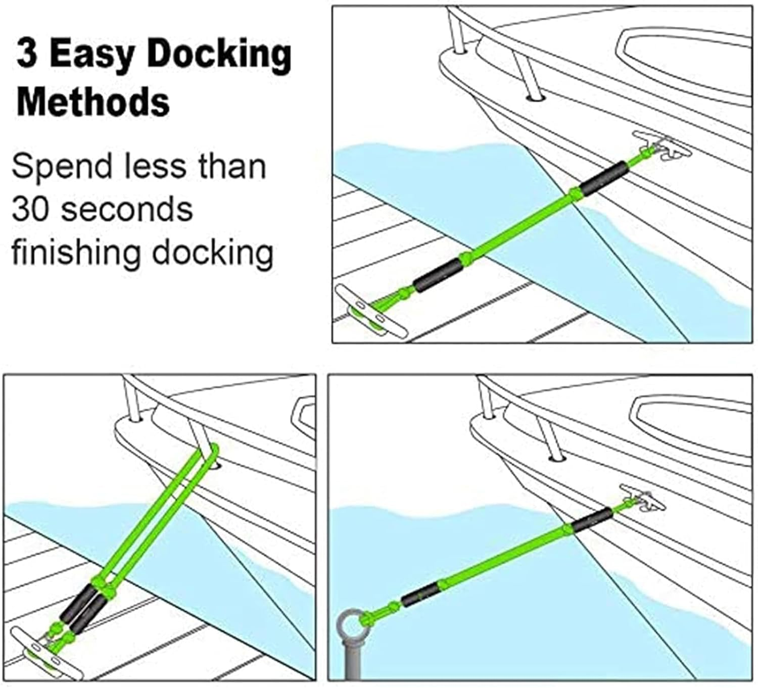 MOPHOEXII Bungee Dock Line with 316 Stainless Steel Clip for Boats Kayak Jet Ski Surfboard Pontoon (Green-2Pcs) image number 4