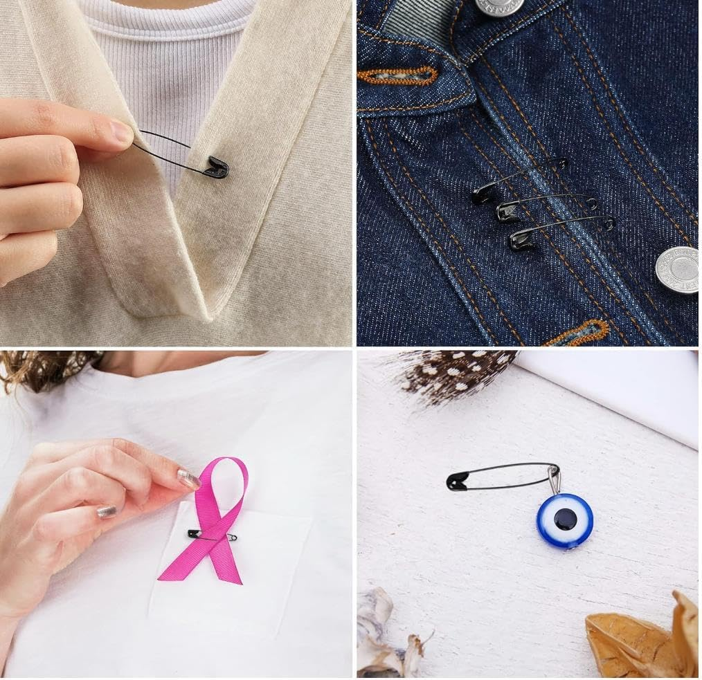 HIGHROCK Safety Pins Assorted, 300 Pcs Safety Pins for Clothes Costume, 5 Sizes Heavy Duty Safety Pin Forsewing Crafts Art Supplies (Black) - Black image number 6