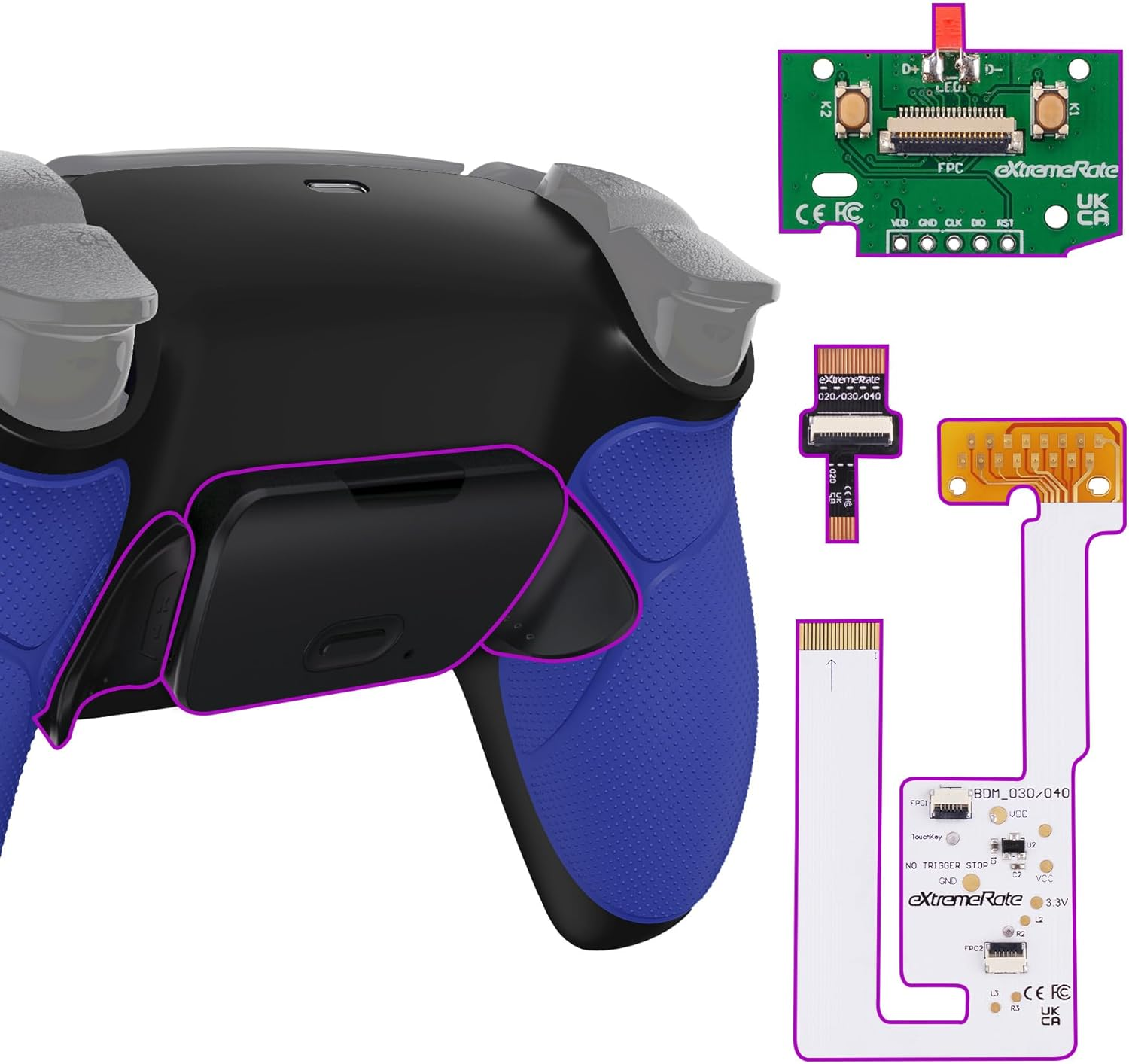 Extremerate Black Rubberized Grip Programable Rise V3 Remap Kit for PS5 Controller BDM-030 040 050, Upgrade Board Redesigned Bottom Shell Back Buttons Attachment for PS5 Controller - NO Controller