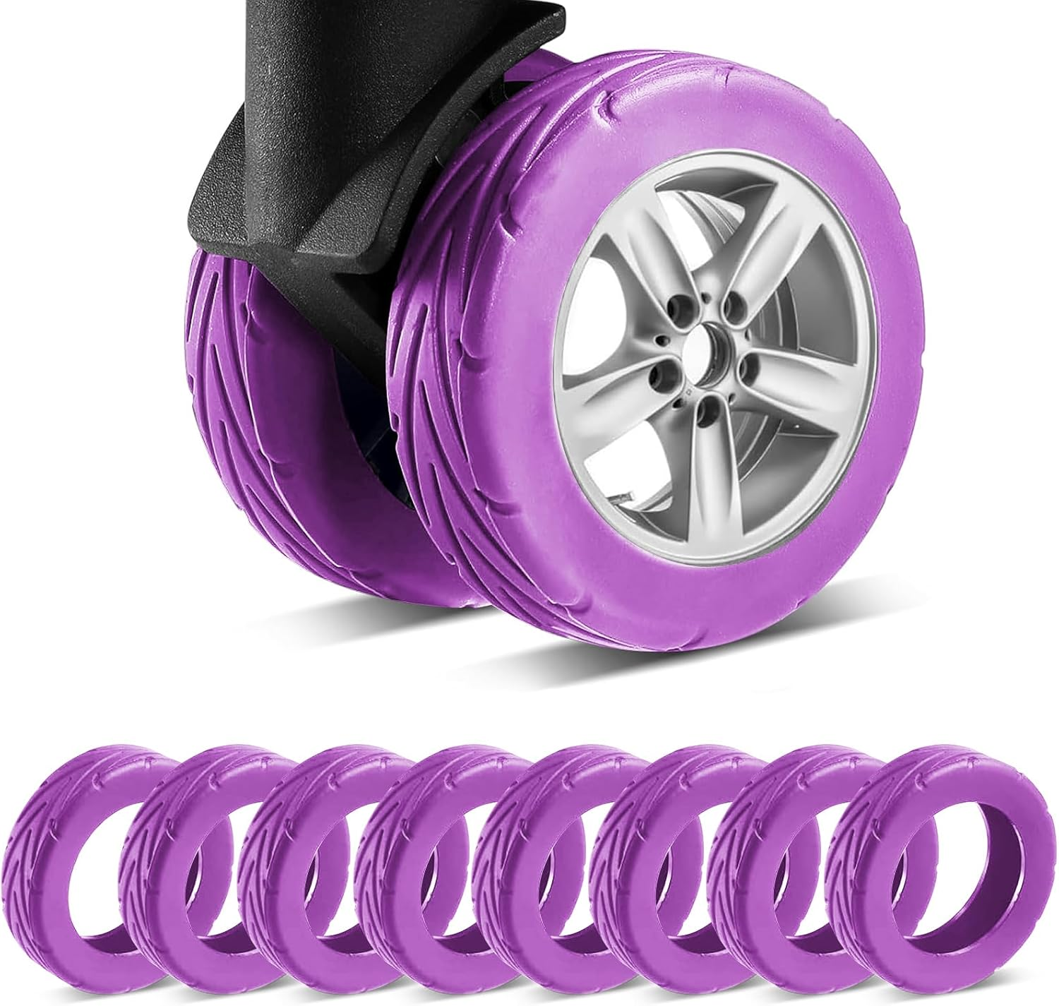 8 Pcs Upgrade Luggage Wheel Covers for Carry-On Suitcases-H HOME-MART Wear-Resistant Trolley Caster Case, Anti-Noise Suitcase Wheel Protectors for 2-2.4" Spinner Wheels (Blue)