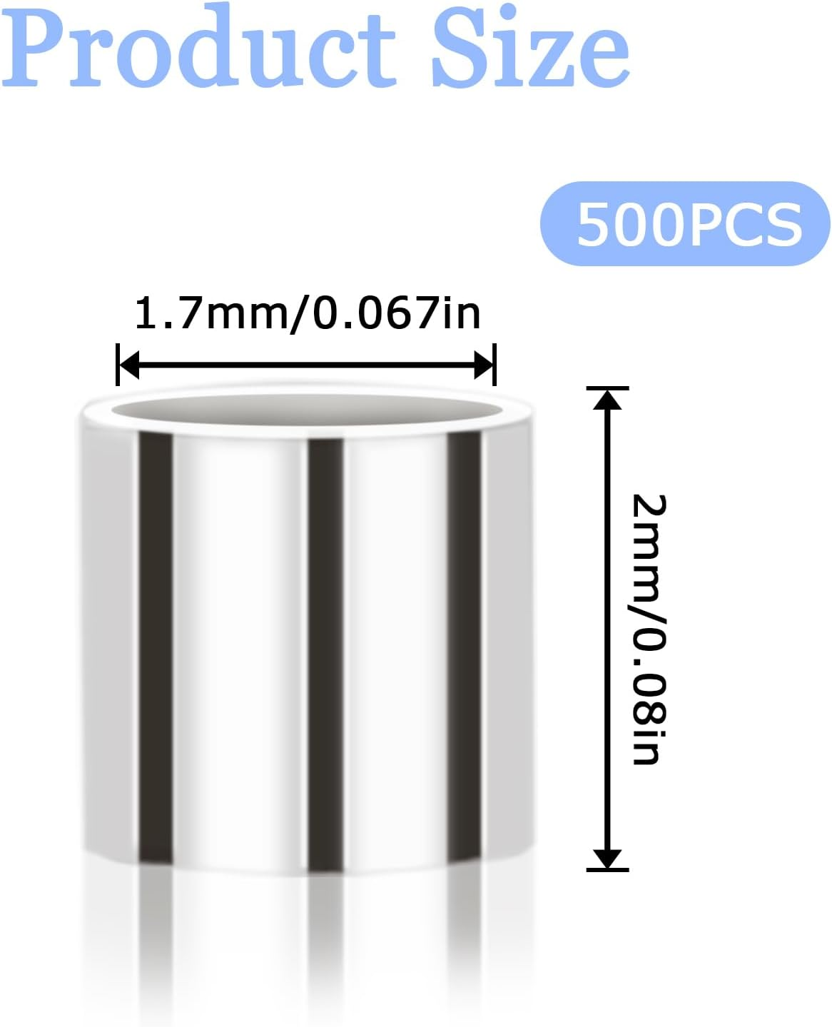 500 Pcs Crimp Beads Brass Crimp Tubes Crimping Beads Jewelry Crimp Bead Stopper Loose Spacer Beads Cord Ends for Earring Necklace Pendant Jewelry Making (Silver) image number 1