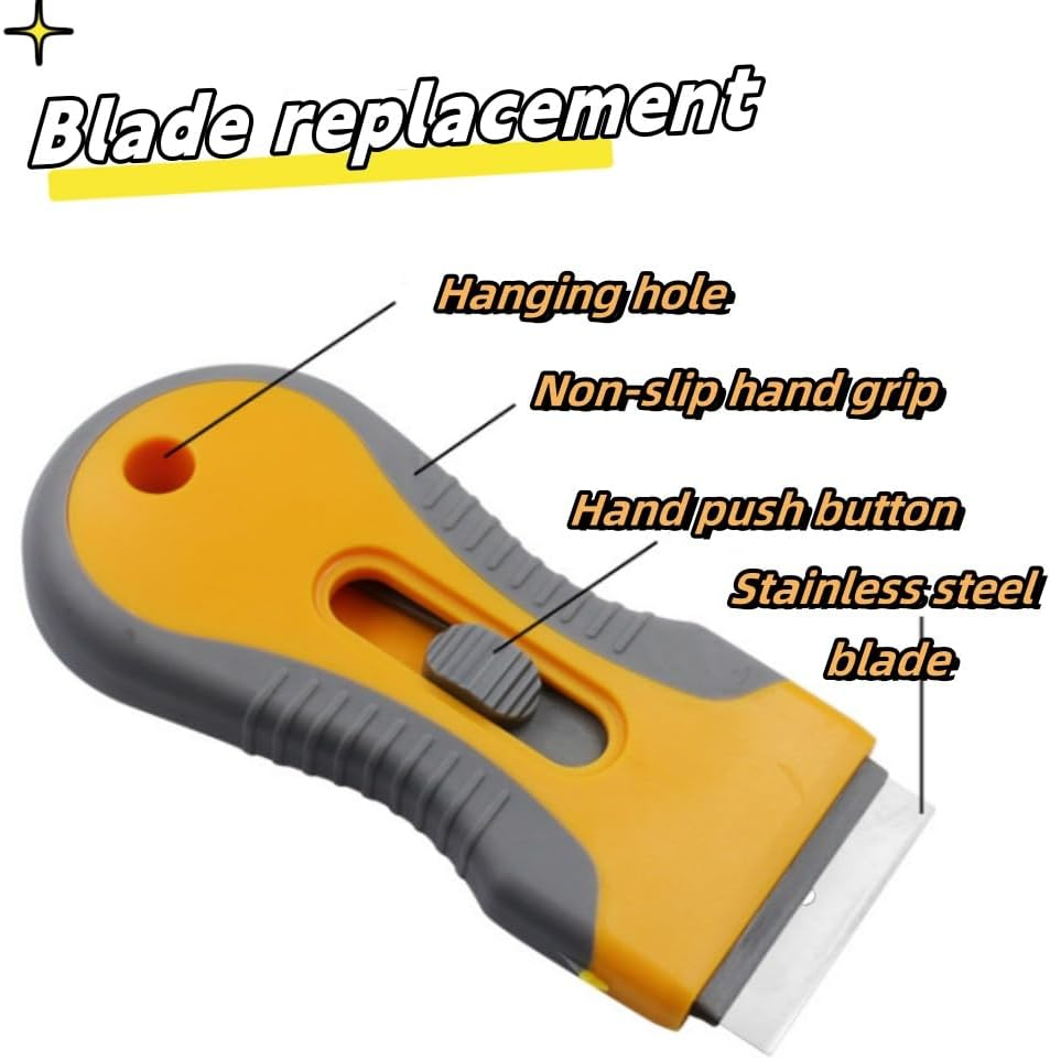 DACUAN Hob Oven Hand Cleaning Tool Set, Non-Scratch Glass Window Remover with 14 Spare Replacement + 2 Stainless Brush for Removing Burnt-On Food Glass Ceramic Wallpaper Labels Sticker Adhesive Glue image number 2