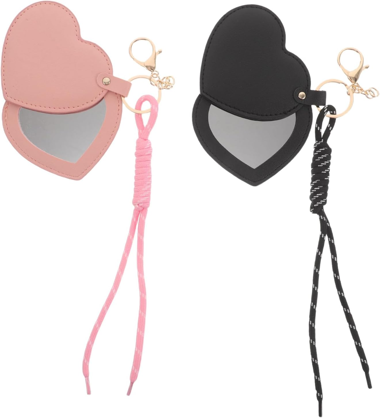 DECHOUS 2Pcs Heart-Shaped Mini Travel Mirror Cute Handheld Makeup Mirror for Women Girls Portable Pocket for Purse Wallets Charms