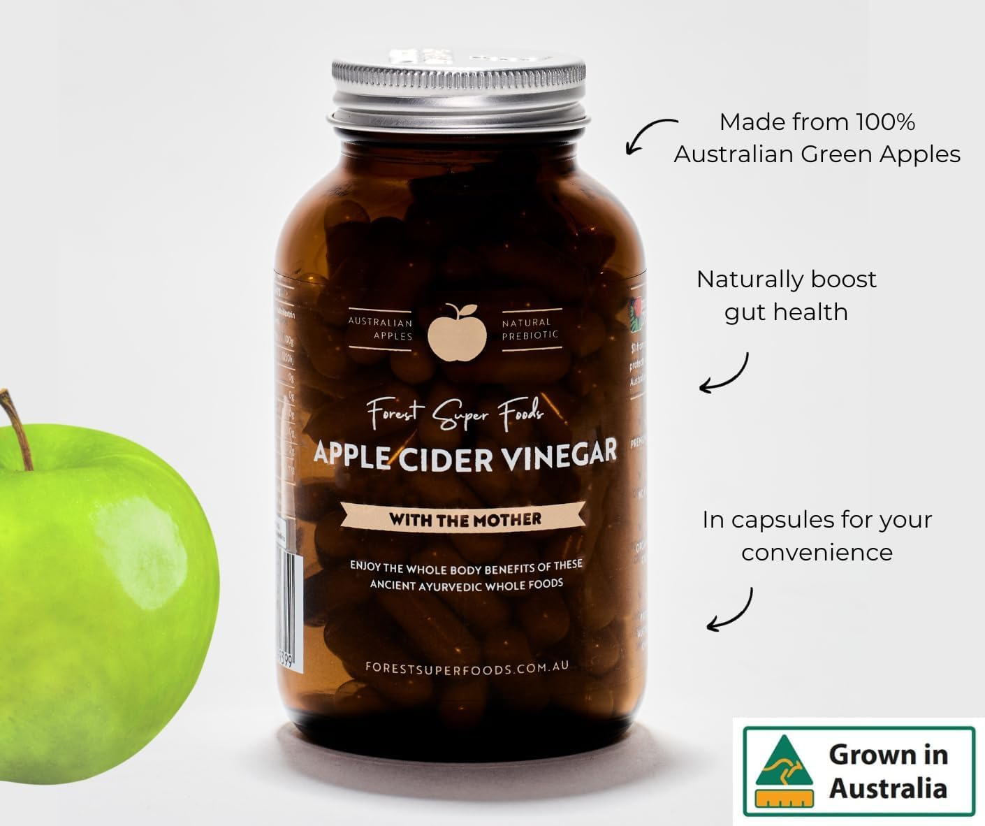 Forest Super Foods Australian Apple Cider Vinegar Capsules for Mother &ndash; 120X Capsules - 100% Australian Apples, Prebiotic + Natural image number 2
