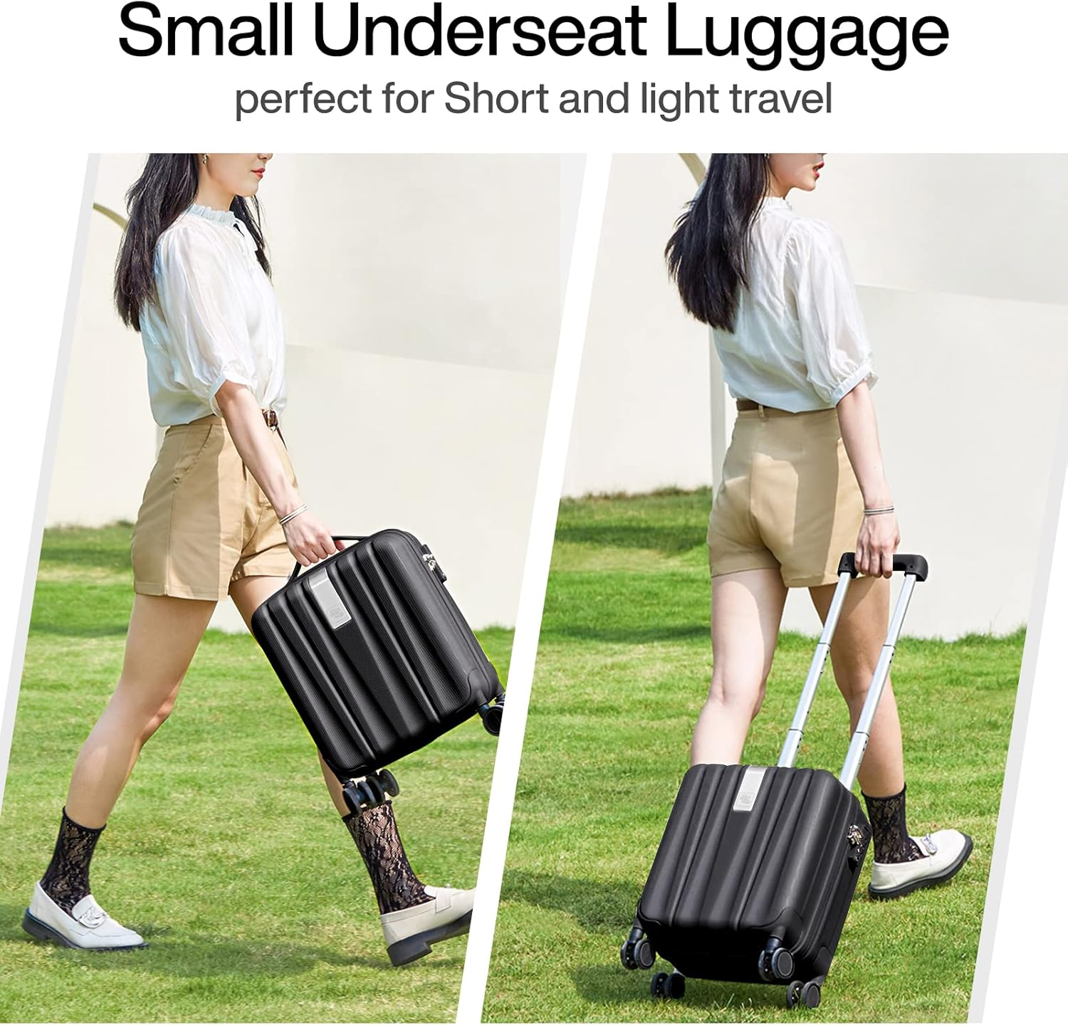 Hanke 14 Inch Underseat Carry on Luggage with Wheels Hard Shell Suitcases Carry on Bag Lightweight Small Mini Suitcase Luggage for Travel(Jet Black) image number 4