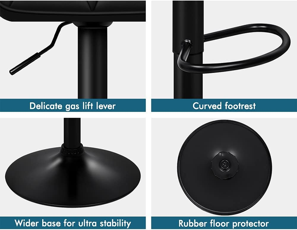 ALFORDSON Bar Stool 2Pcs Swivel Kitchen Stools Willa Adjustable Counter Barstools Black Dining Chair in 62-84Cm Seat Height with Antiskid Floor Protector for Home Bar Dining Room - Dylan-All Black image number 7