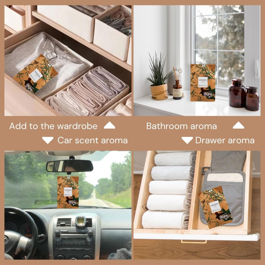 Garden Fresh Sandalwood Wardrobe Fresheners Sachet for Drawer, Closets, Rooms, Wardrobe, Bathrooms and Cars - Long Lasting Fragrance 5 Pack image number 3