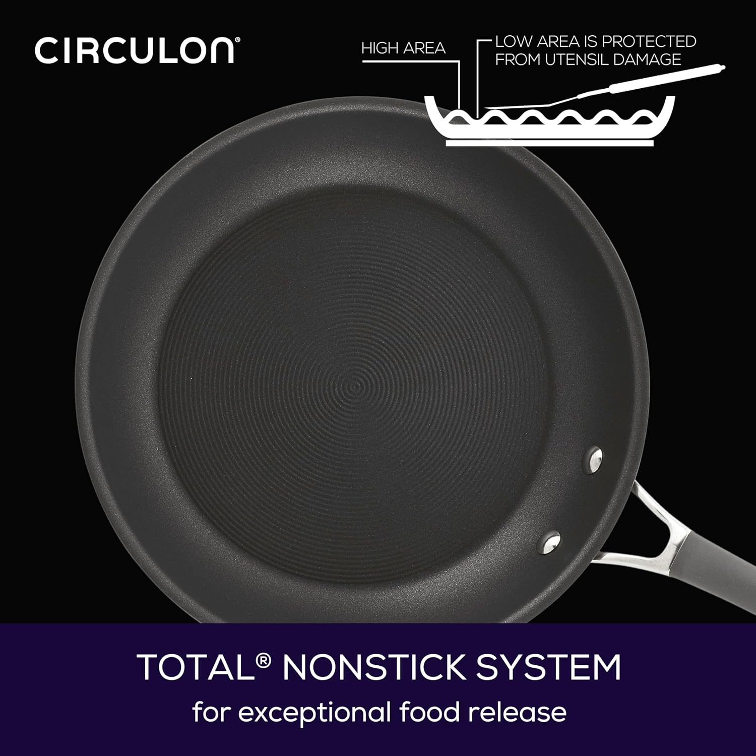 Circulon Radiance Deep Hard Anodized Nonstick Frying Pan/Skillet with Lid - 12 Inch, Gray image number 4