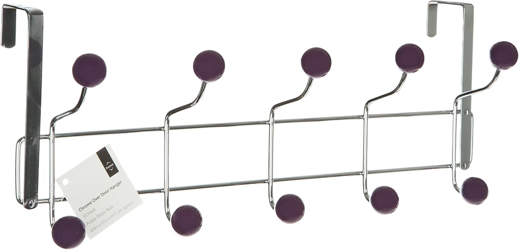 Premier Housewares Hook Door Coat Rack, 10 Hooks, Purple, Chrome, Plastic, 12 X 41 X 17 Cm - Turquoise image number 4