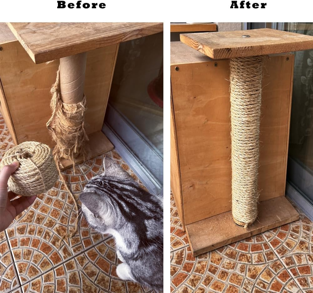 Sisal Rope for Cat Tree Repairing 66 FT, 1/4 Inch (6Mm) Diameter Sisal Rope for Cat Scratching Post Replacement, DIY Cat Scratcher, Brown image number 5
