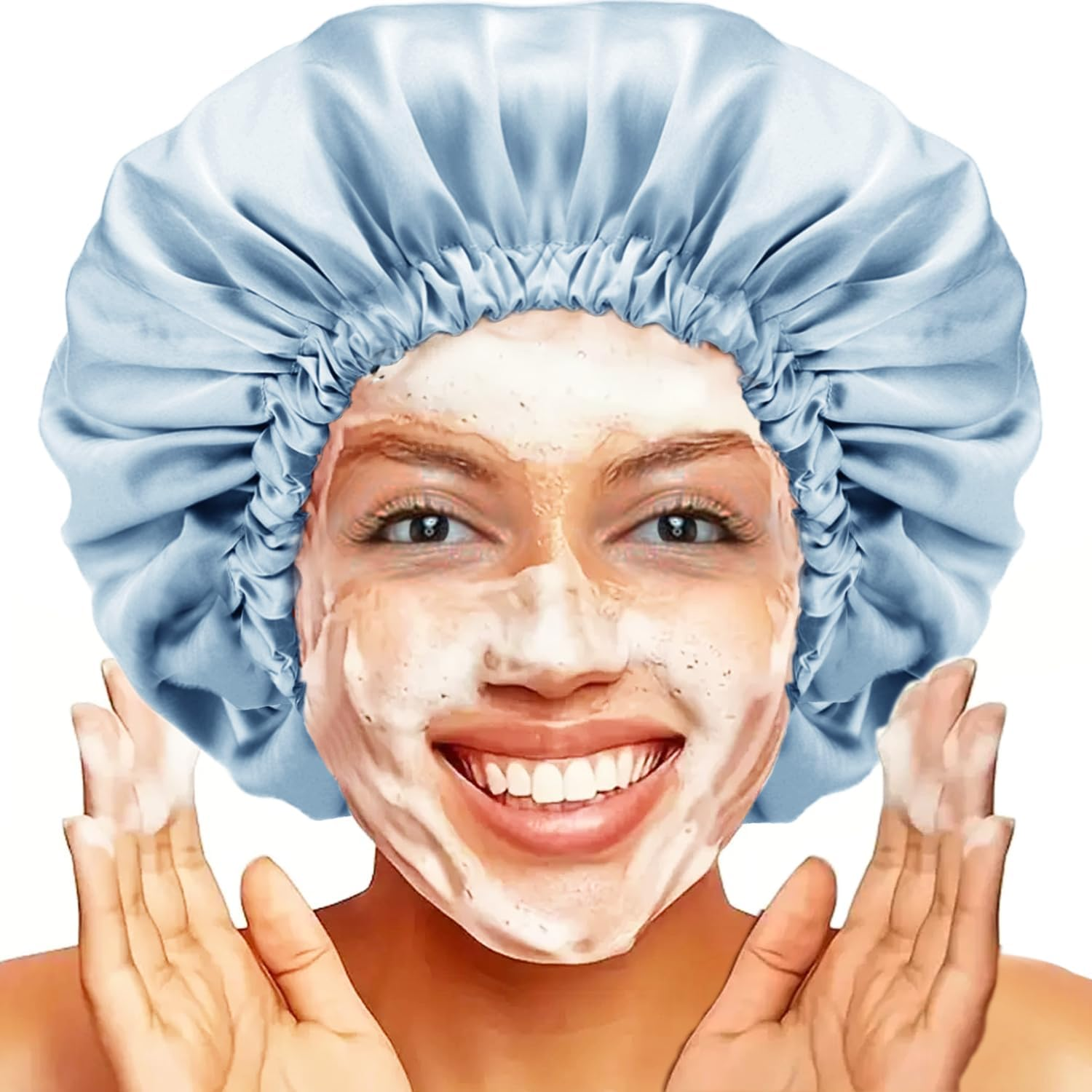 Amamba Shower Caps, Silk Lined Shower Cap for Women,Reusable,Adjustable Size, Washable & Waterproof,Large Satin Shower Cap-Black