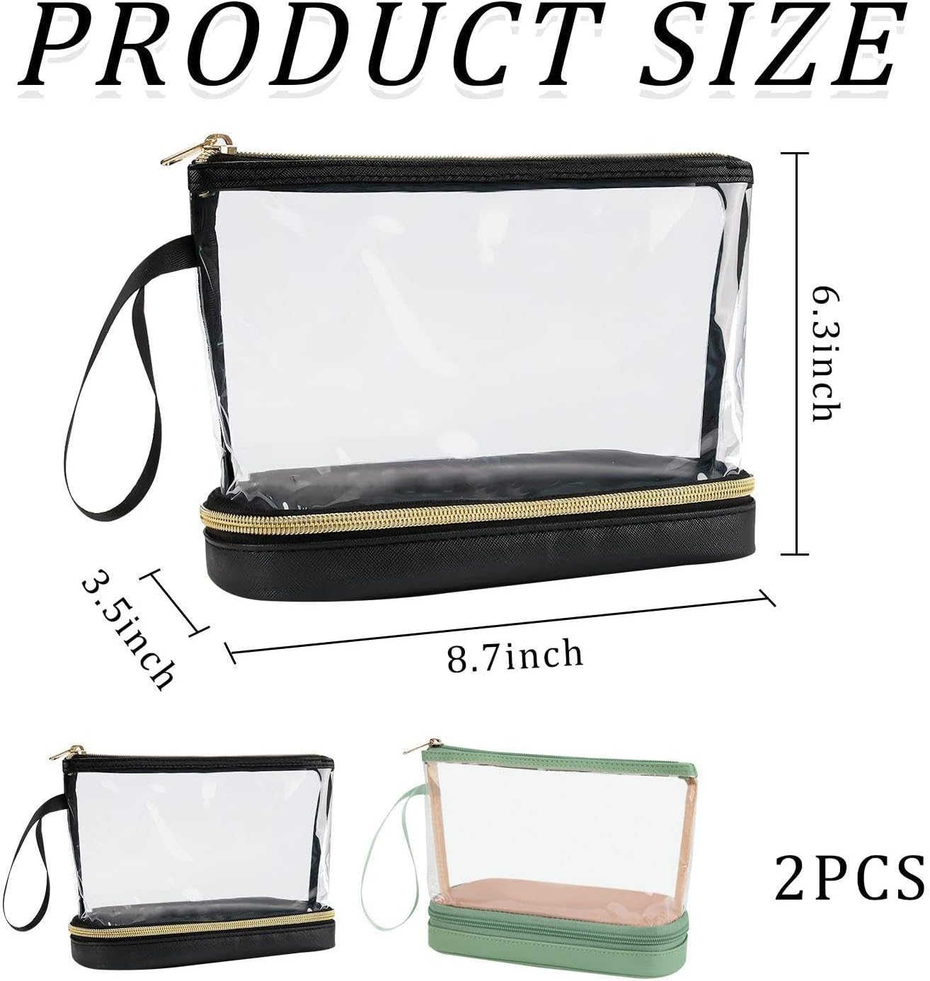 Pack of 2 Transparent Makeup Bags, Waterproof Makeup Bags, Double Layer Large Capacity Makeup Bag, Portable Makeup Bag, Travel Accessories image number 5