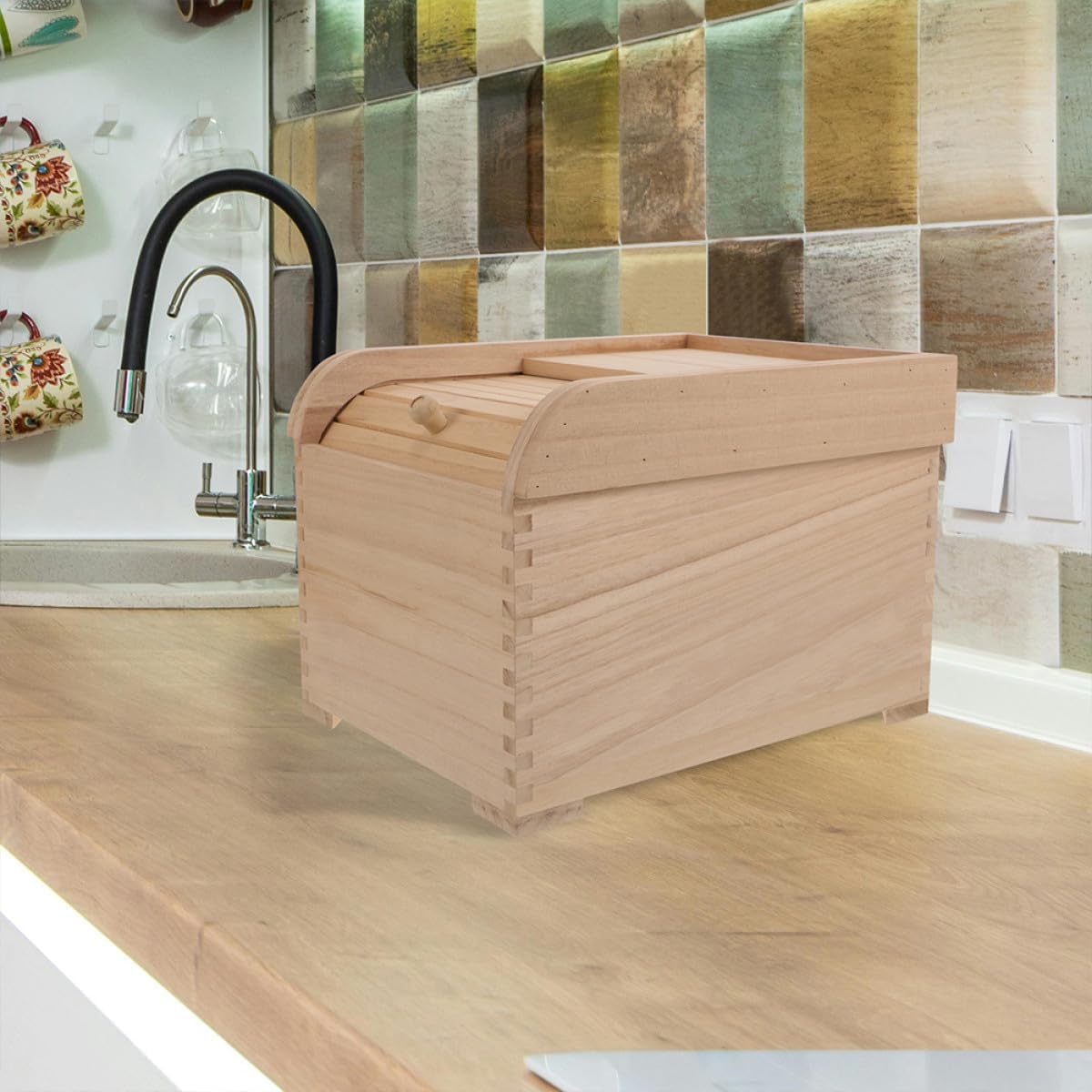 STAHAD Wooden Rice Storage Bin with Lid 10Kg Capacity Sealed Solid Paulownia Wood Food Container for Pantry Moisture and Kitchen Storage Organizer image number 3